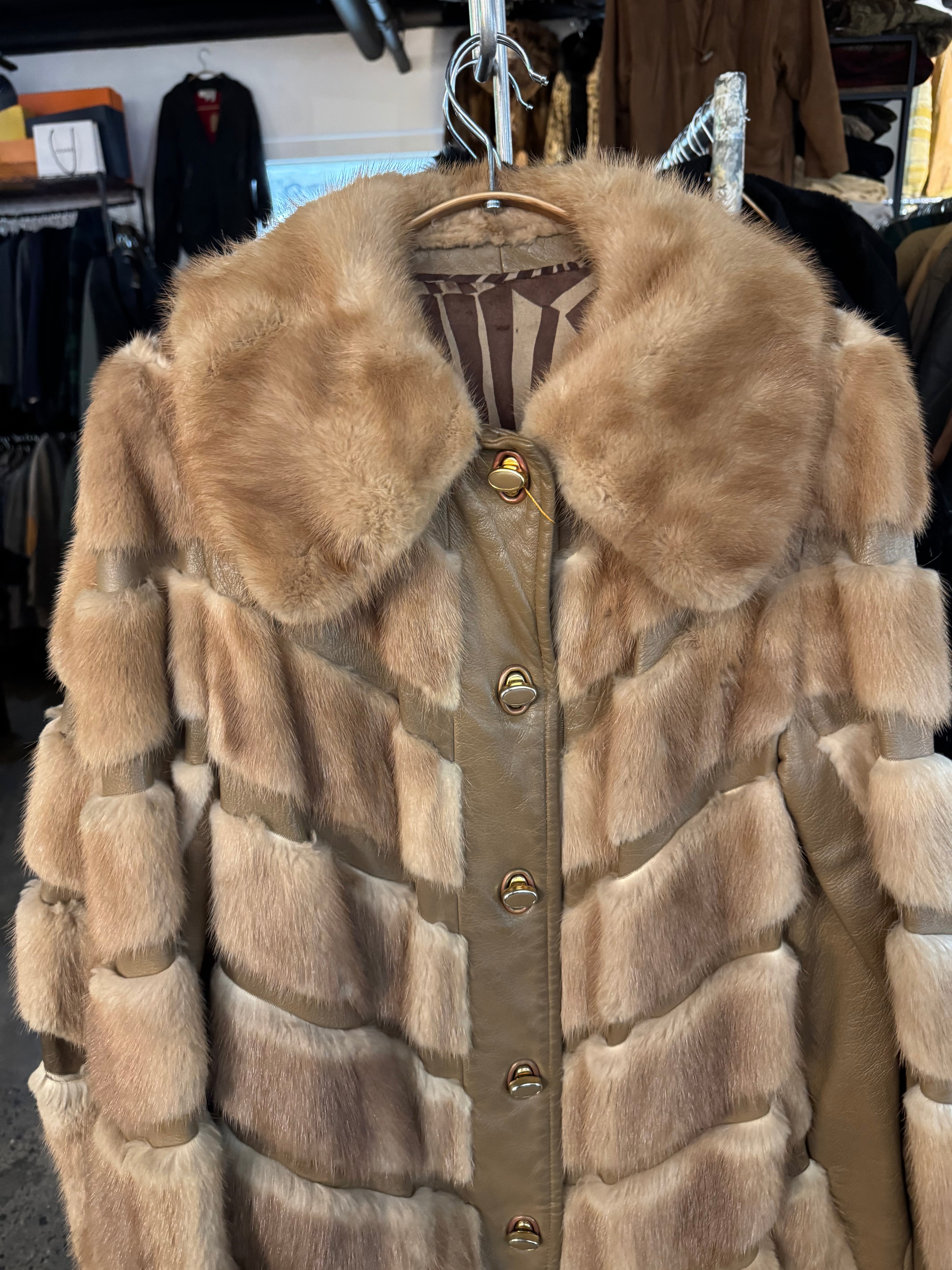 Vintage Mink Fur & Leather Paneled Coat