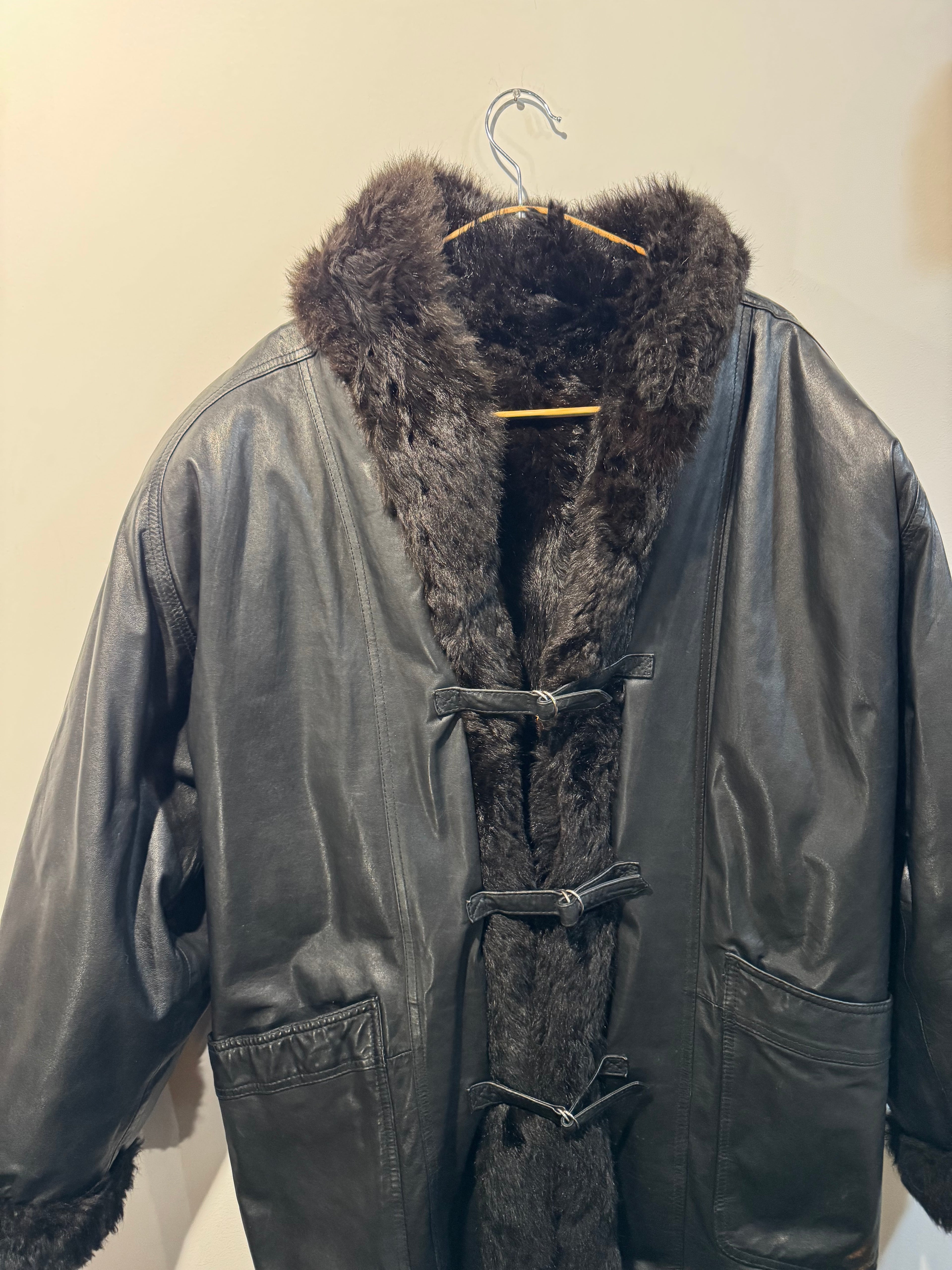 Vintage Reversible Opossum Fur & Leather Coat