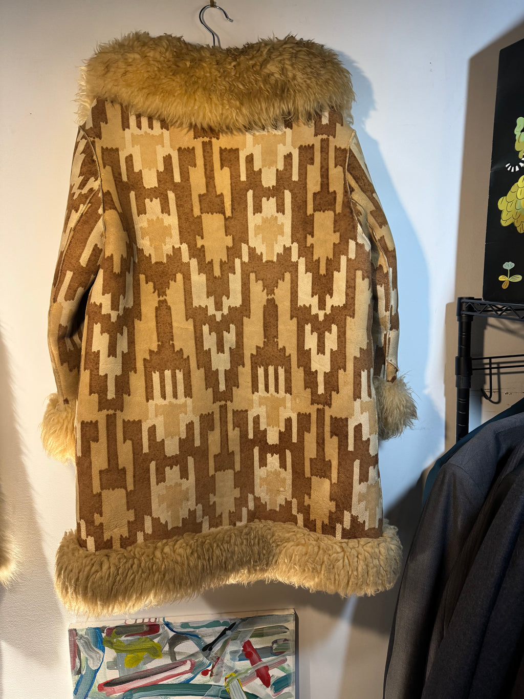 Vintage 1970s Geometric Shearling Coat