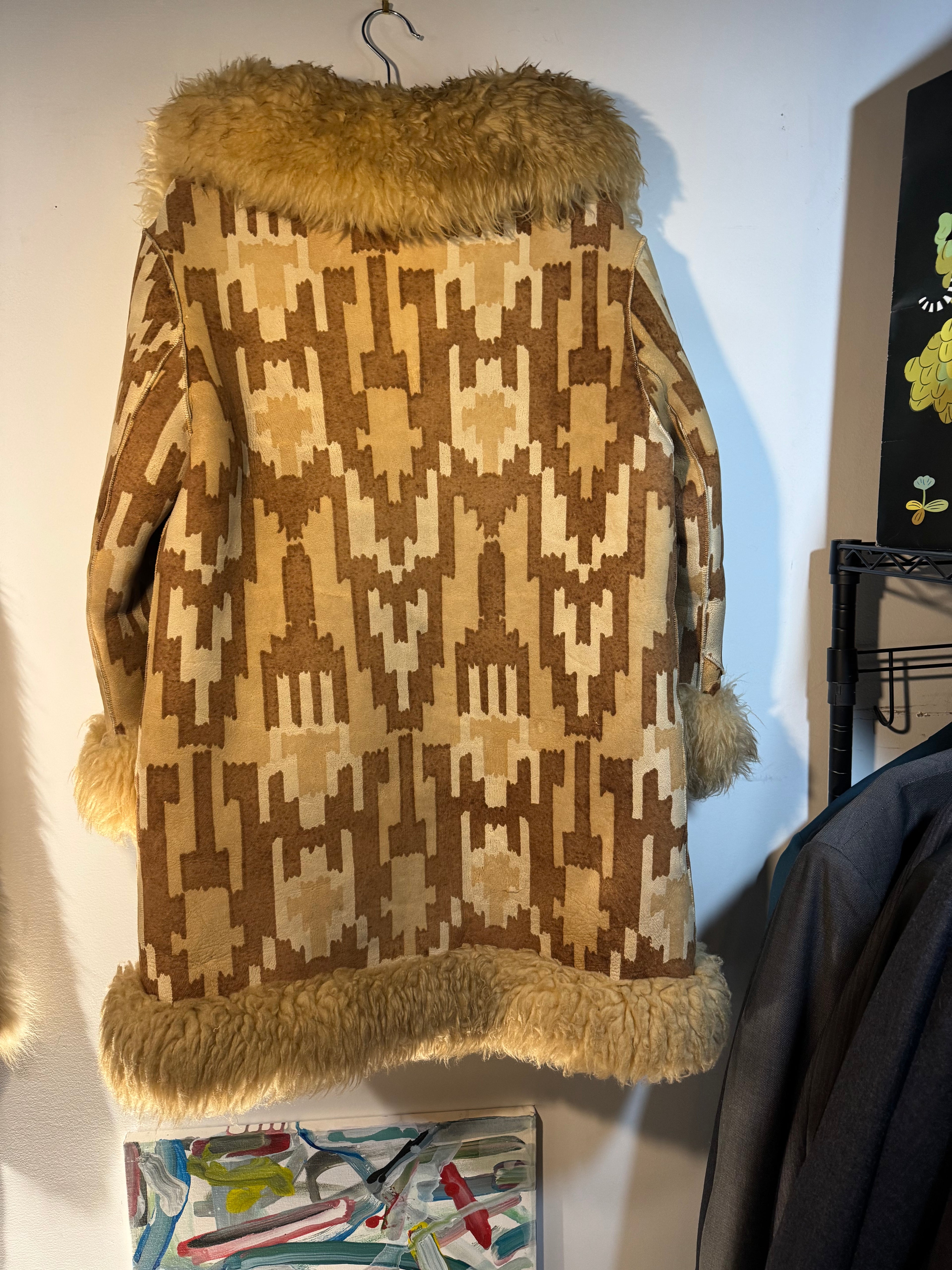 Vintage 1970s Geometric Shearling Coat