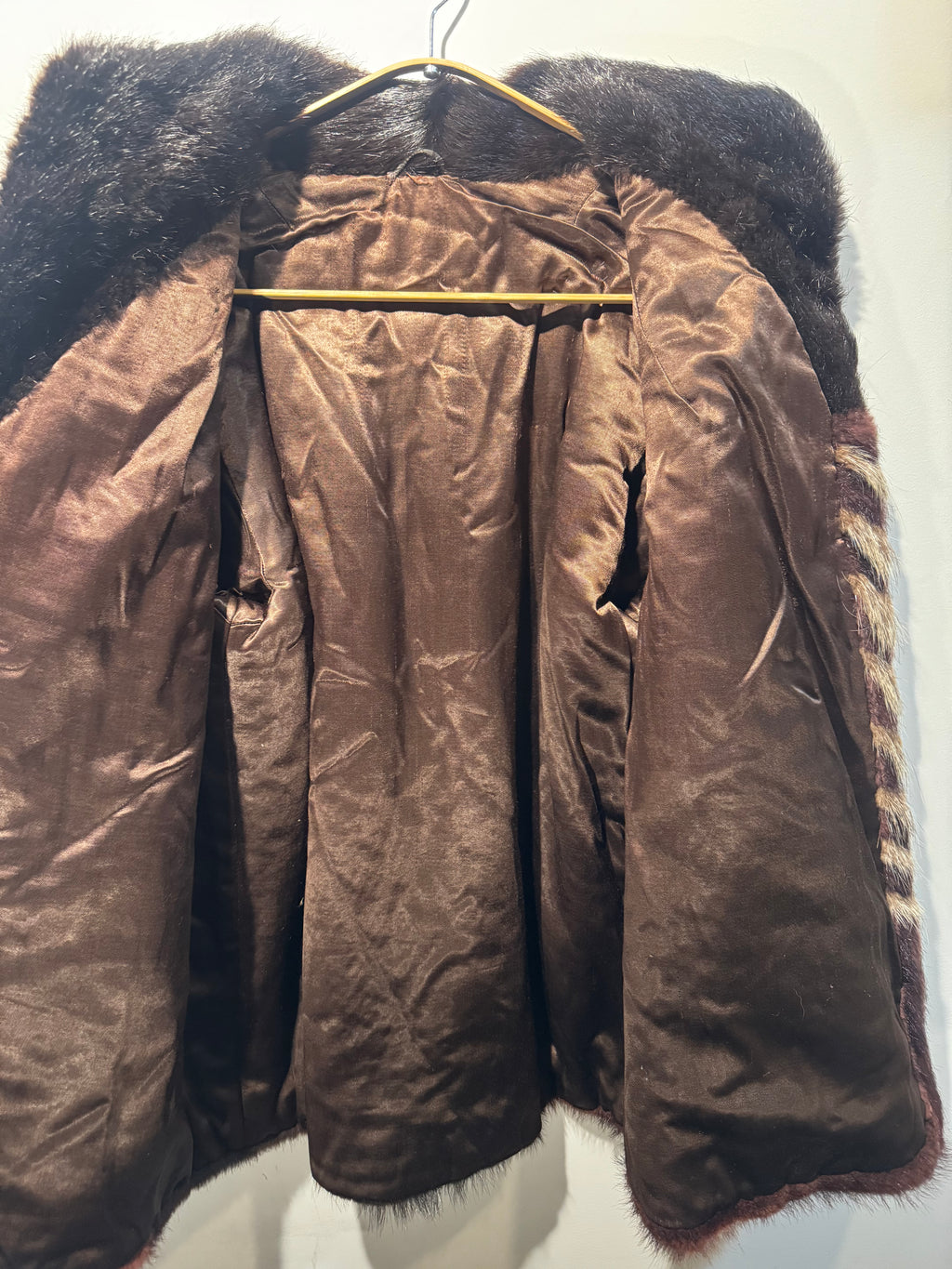 Vintage Chevron Raccoon Fur Coat with Mink Collar