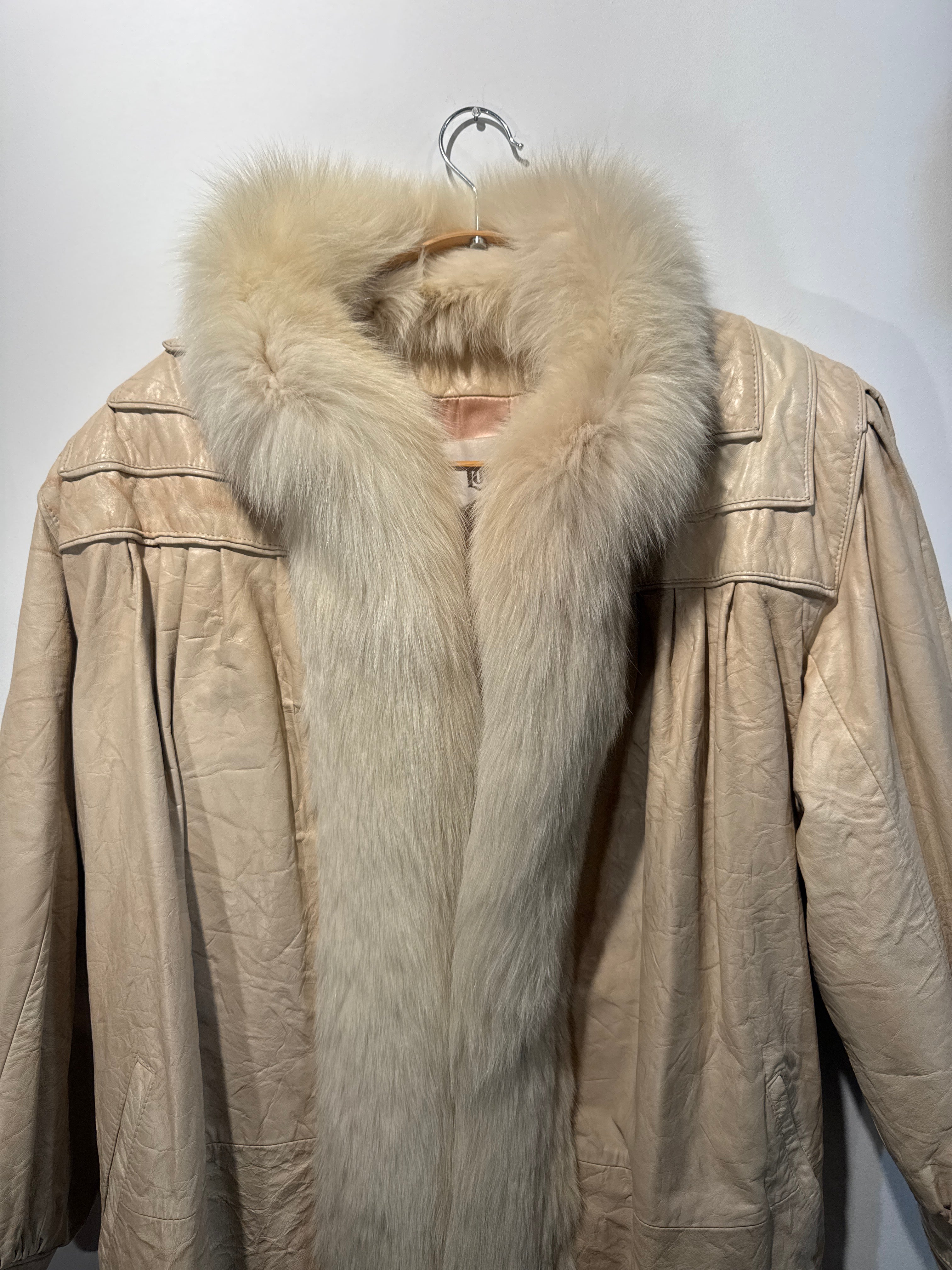Vintage Leather Coat with Fox Fur Trim