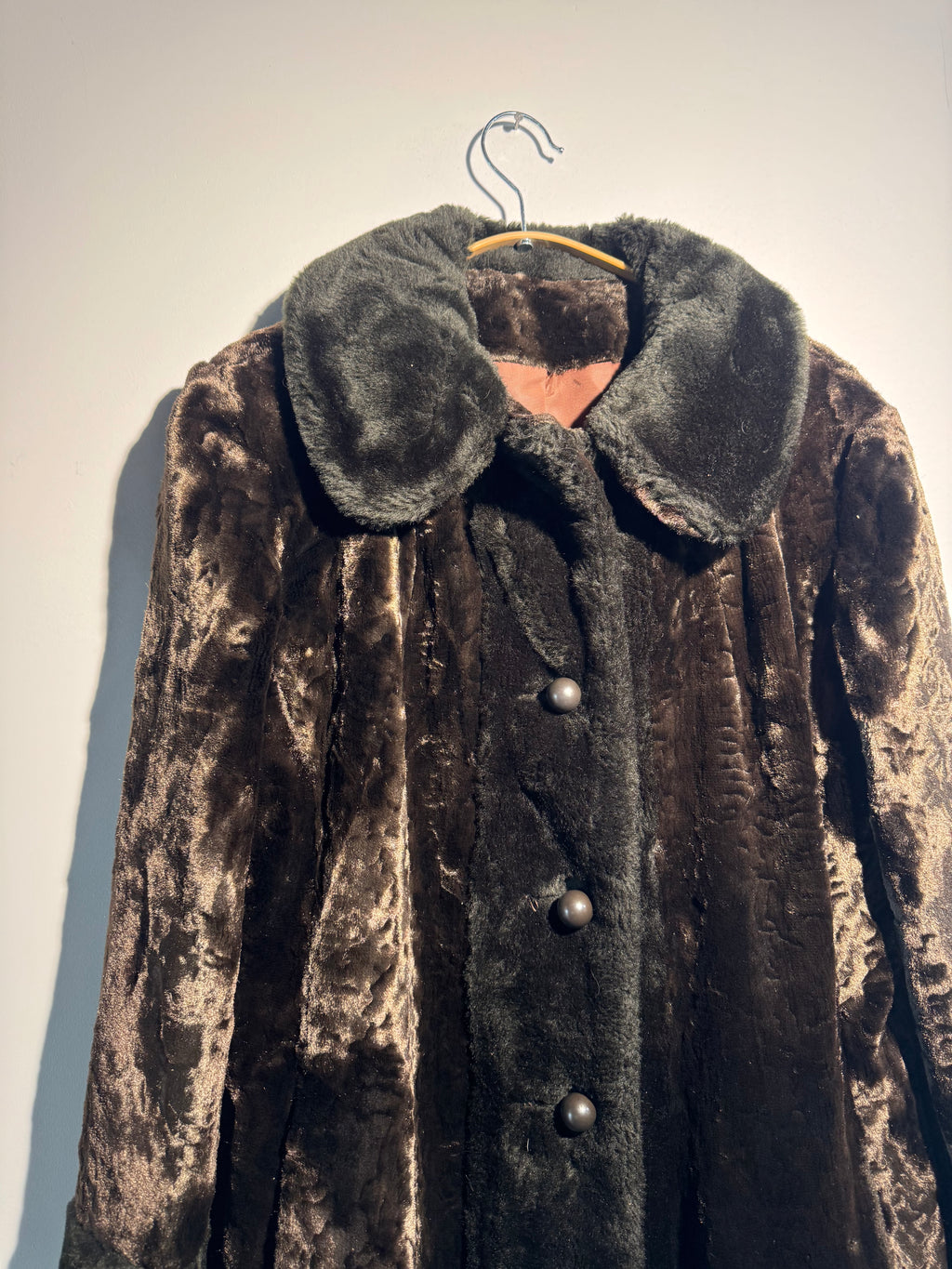 Vintage 1960s Brown Faux Fur Coat