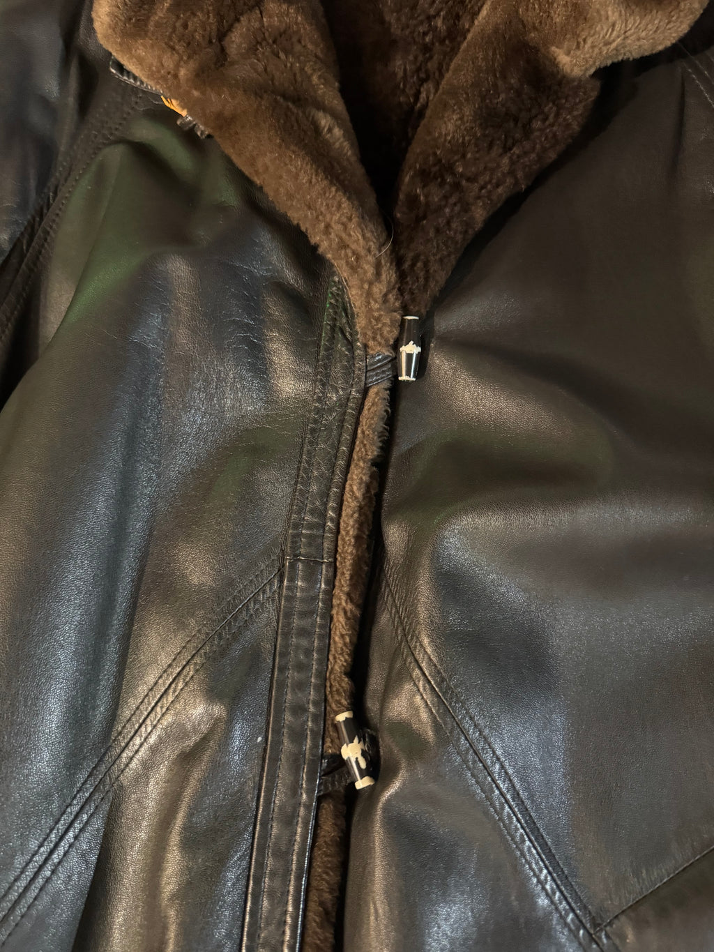Vintage Leather Coat with Sheared Beaver Lining