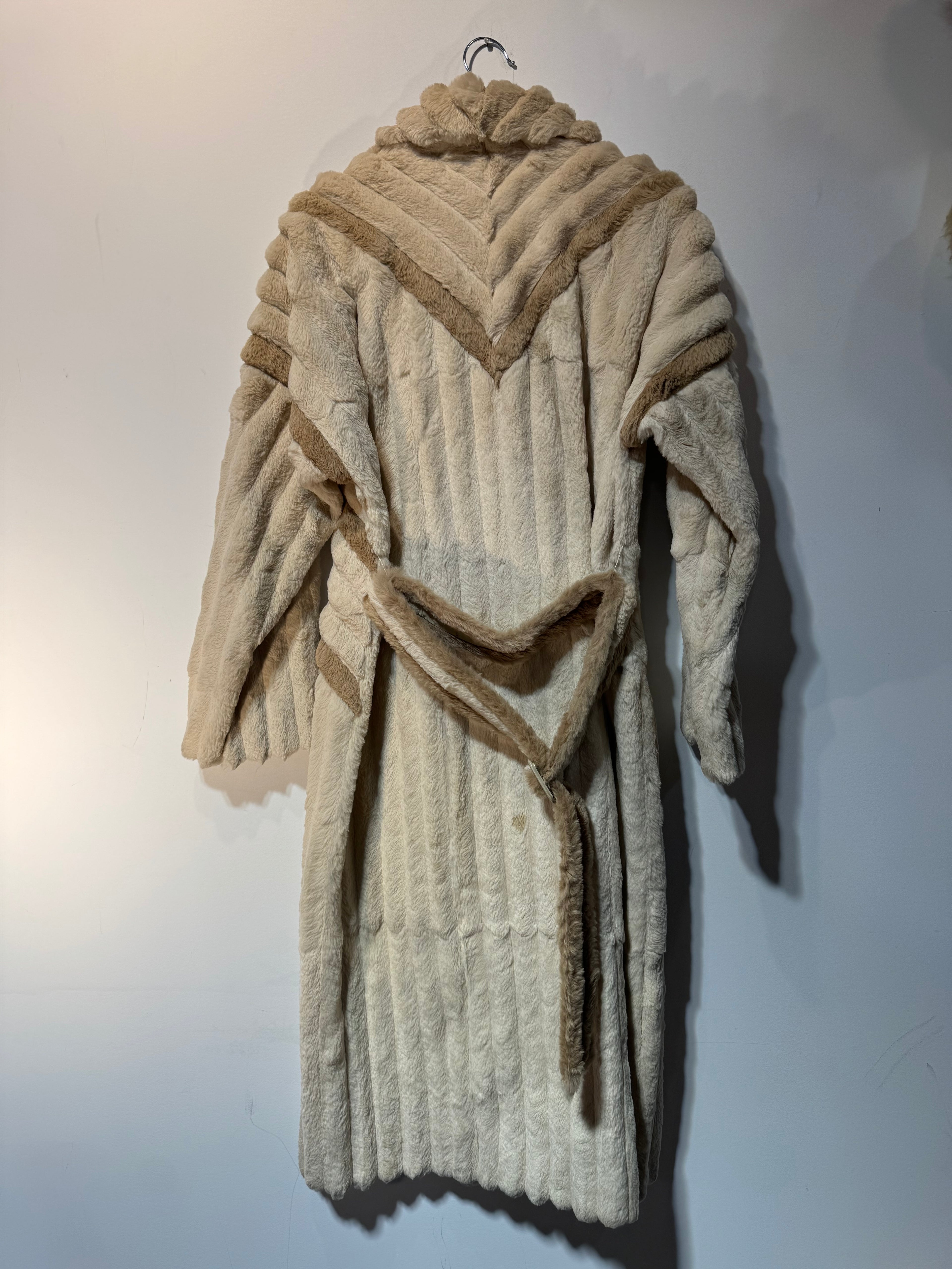 Vintage 1970s German Rabbit Fur Coat with Belt