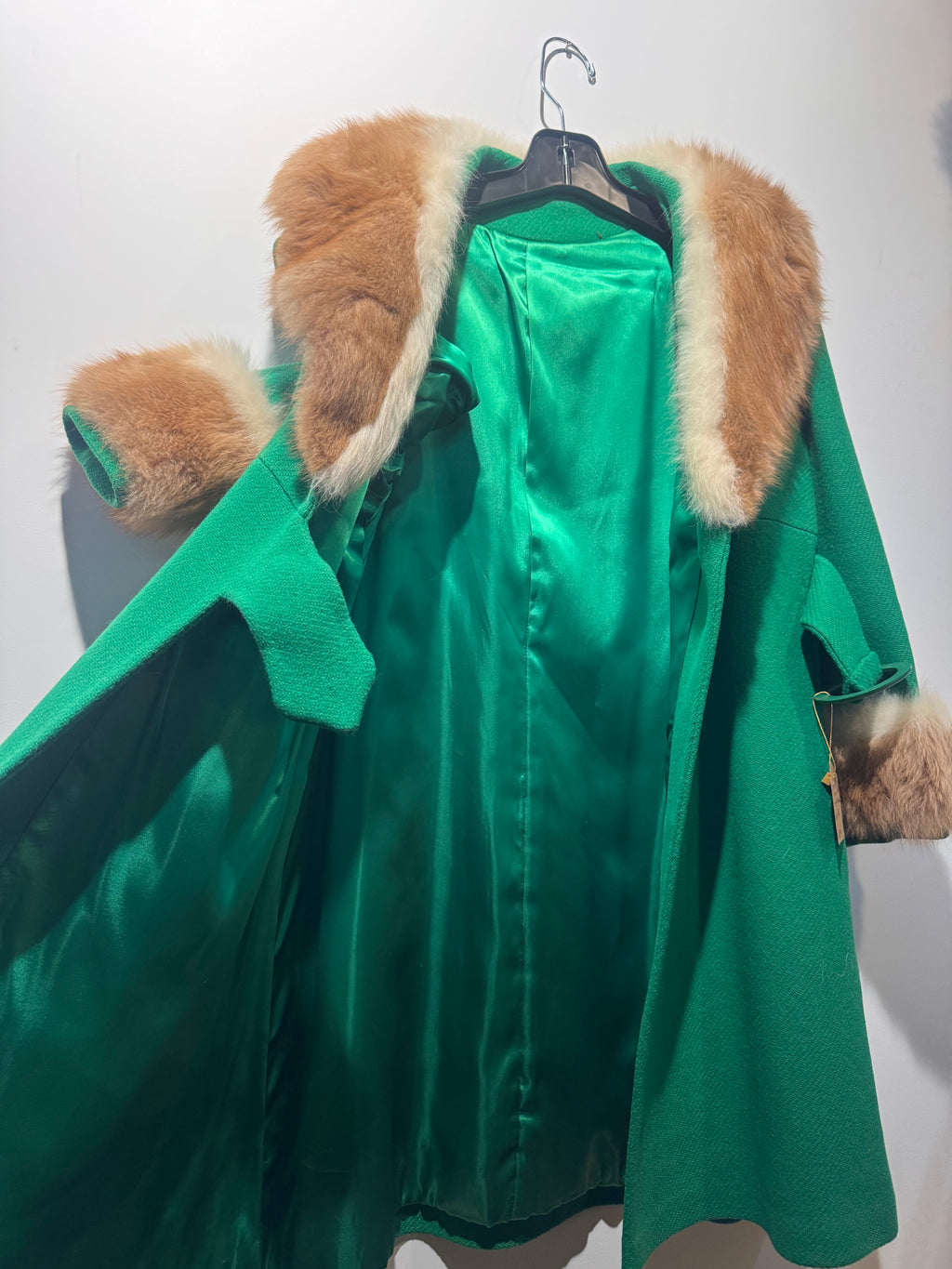 Vintage Green Wool Coat with Alpaca Trim