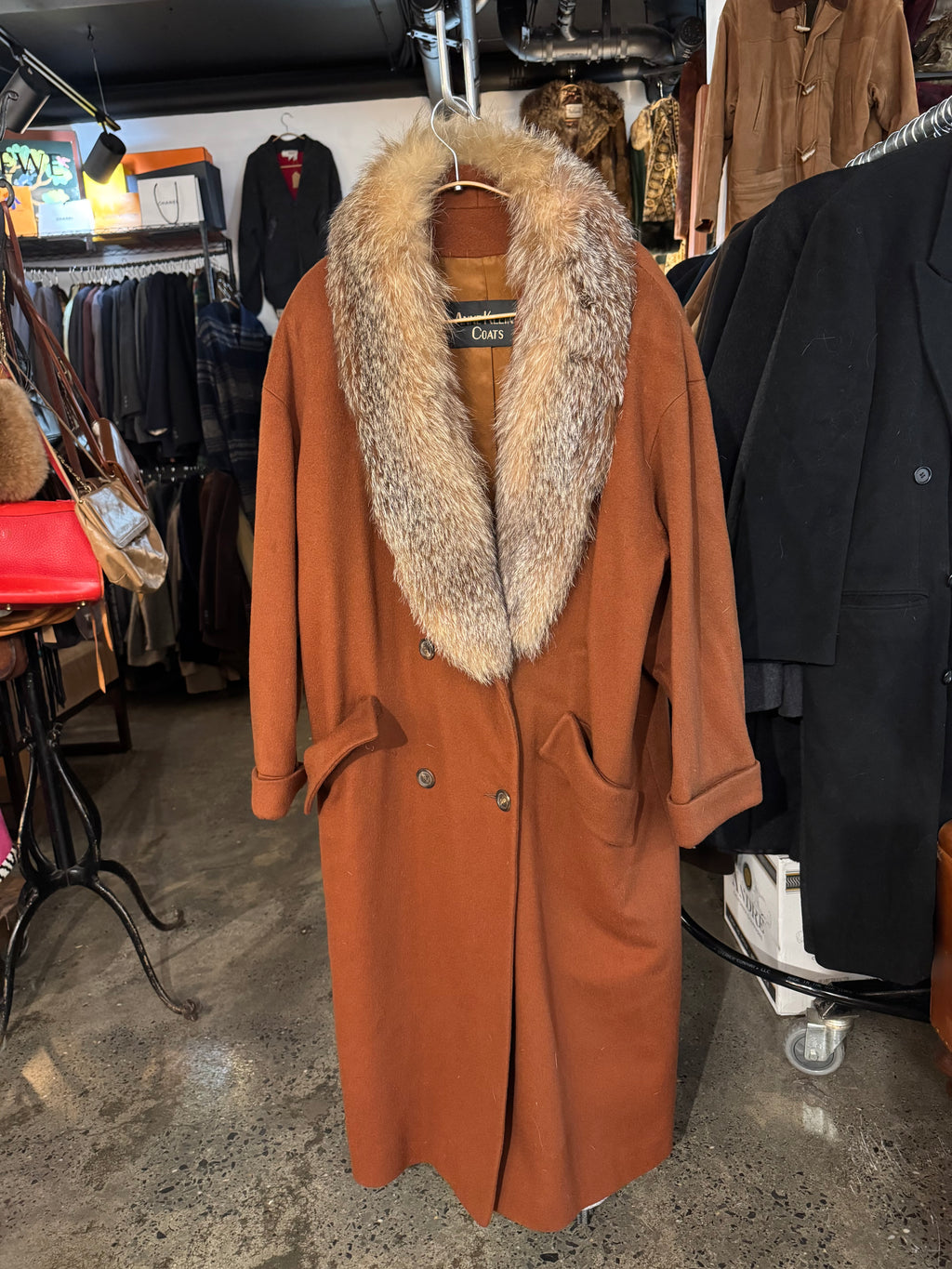 Anne Klein II Wool Coat with Coyote Collar