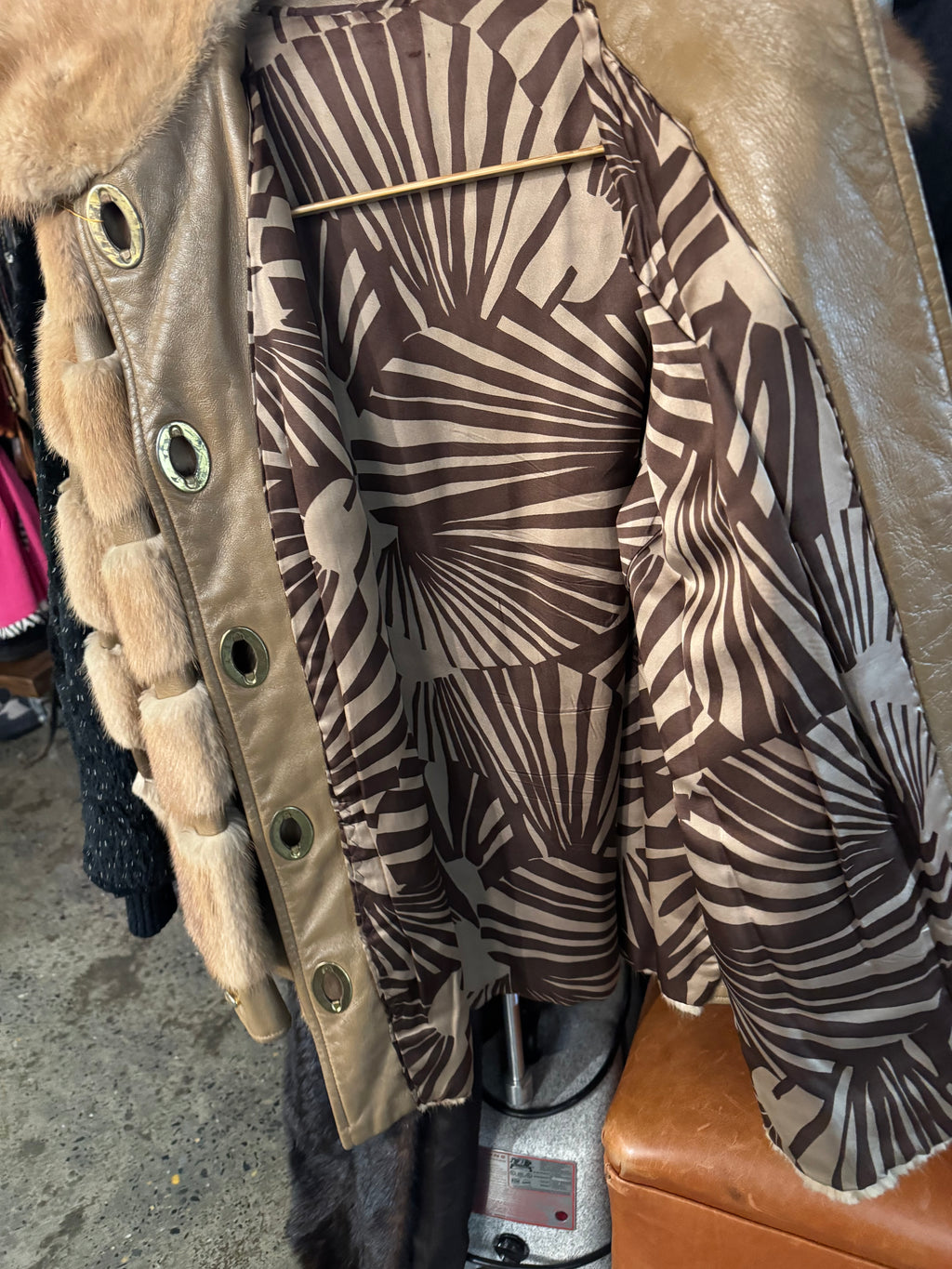 Vintage Mink Fur & Leather Paneled Coat