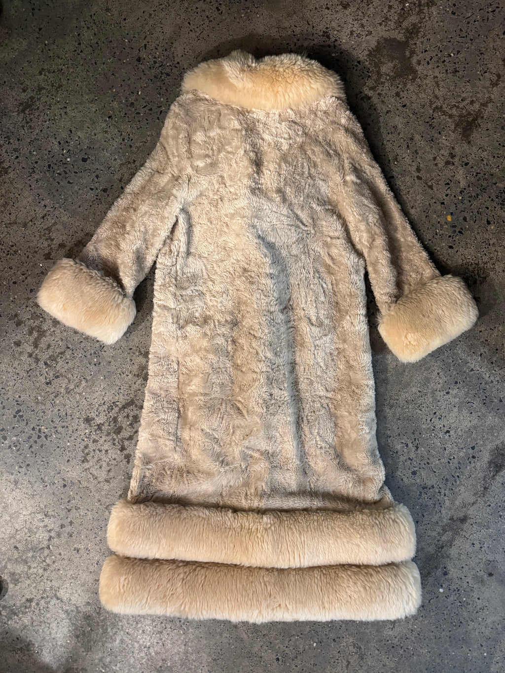 Vintage 1970s Faux Persian Lamb Coat with Real Shearling Trim