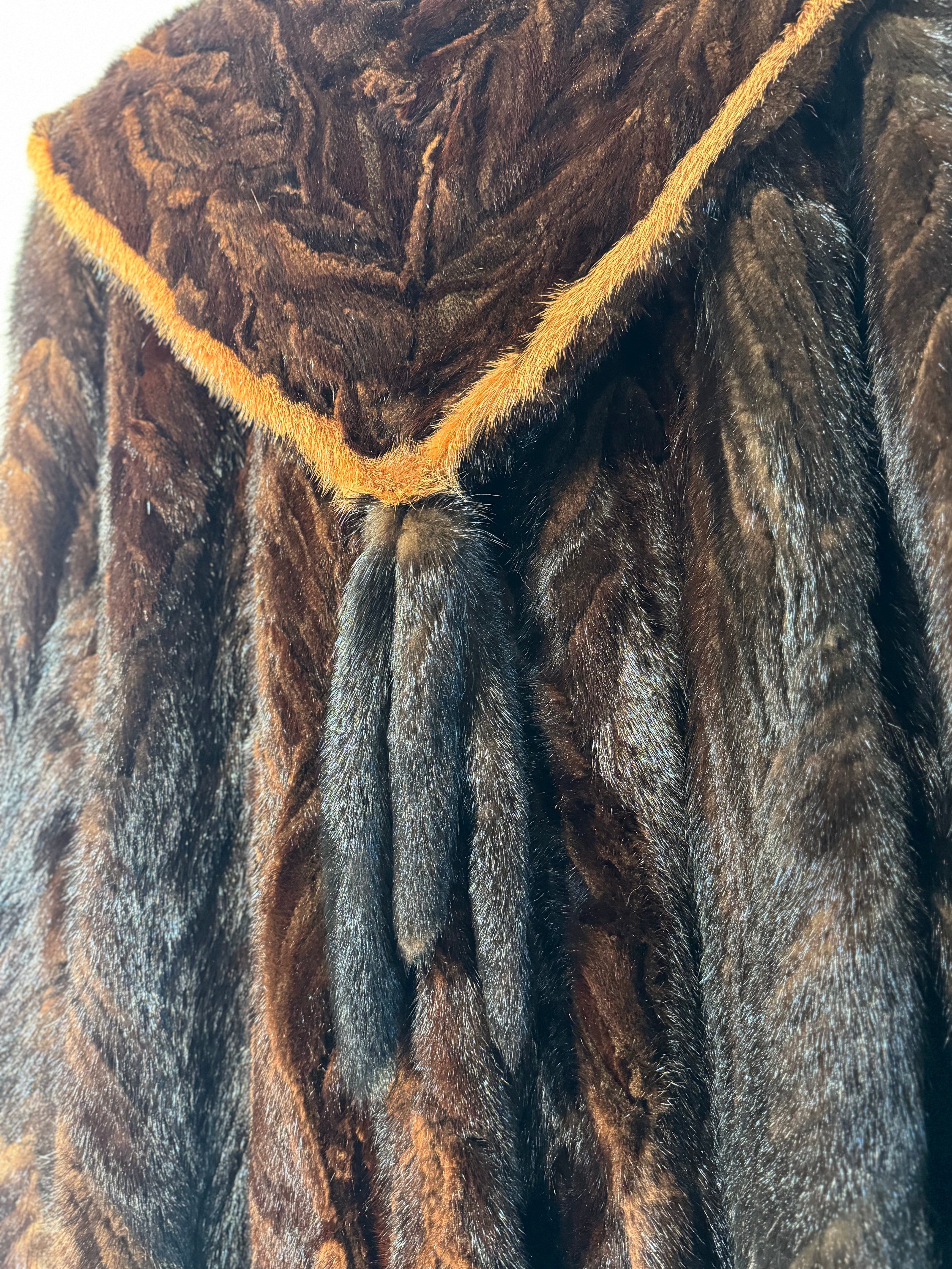 Vintage 1960s Full-Length Mink Fur Coat with Contrast Trim