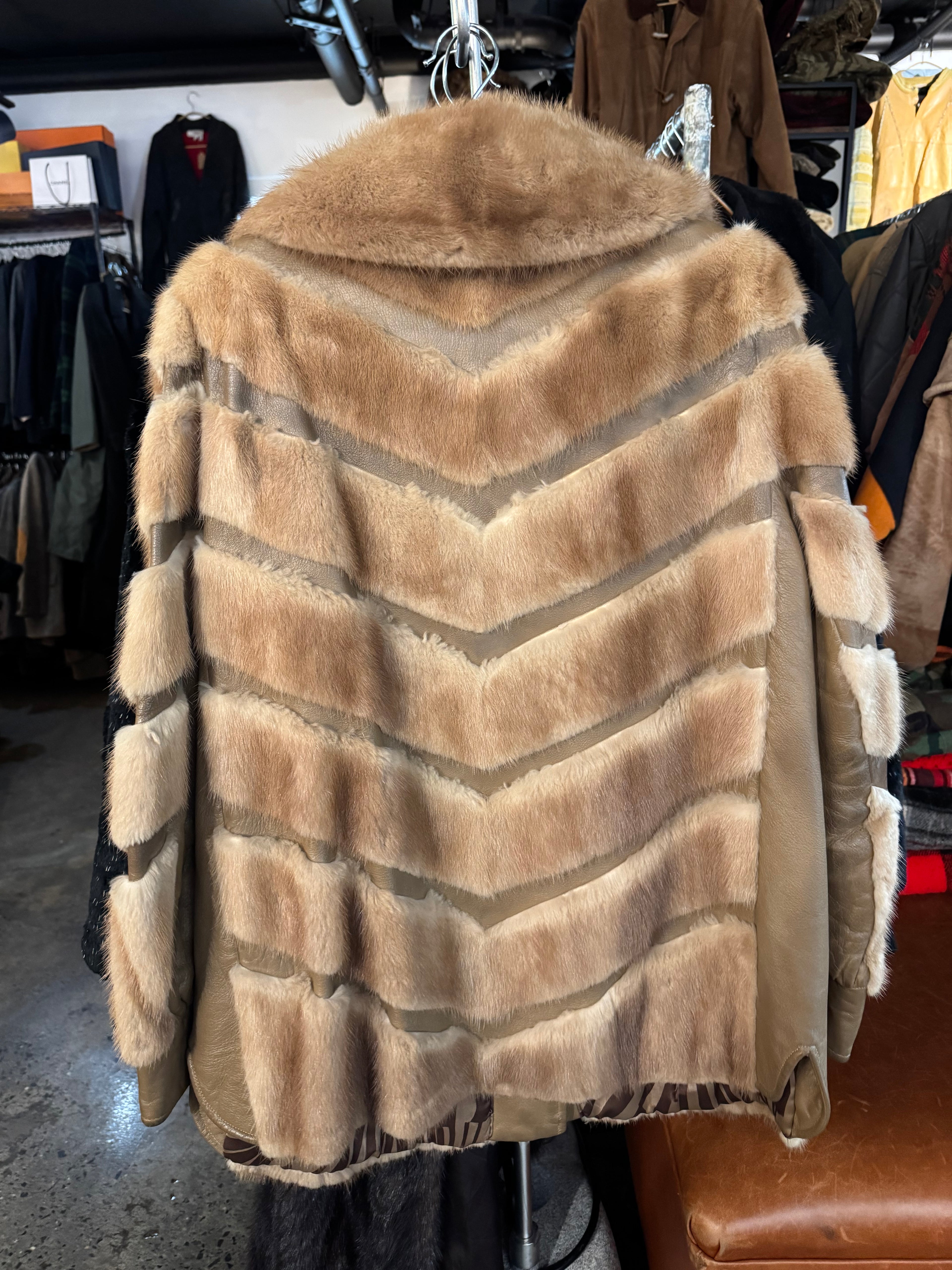 Vintage Mink Fur & Leather Paneled Coat