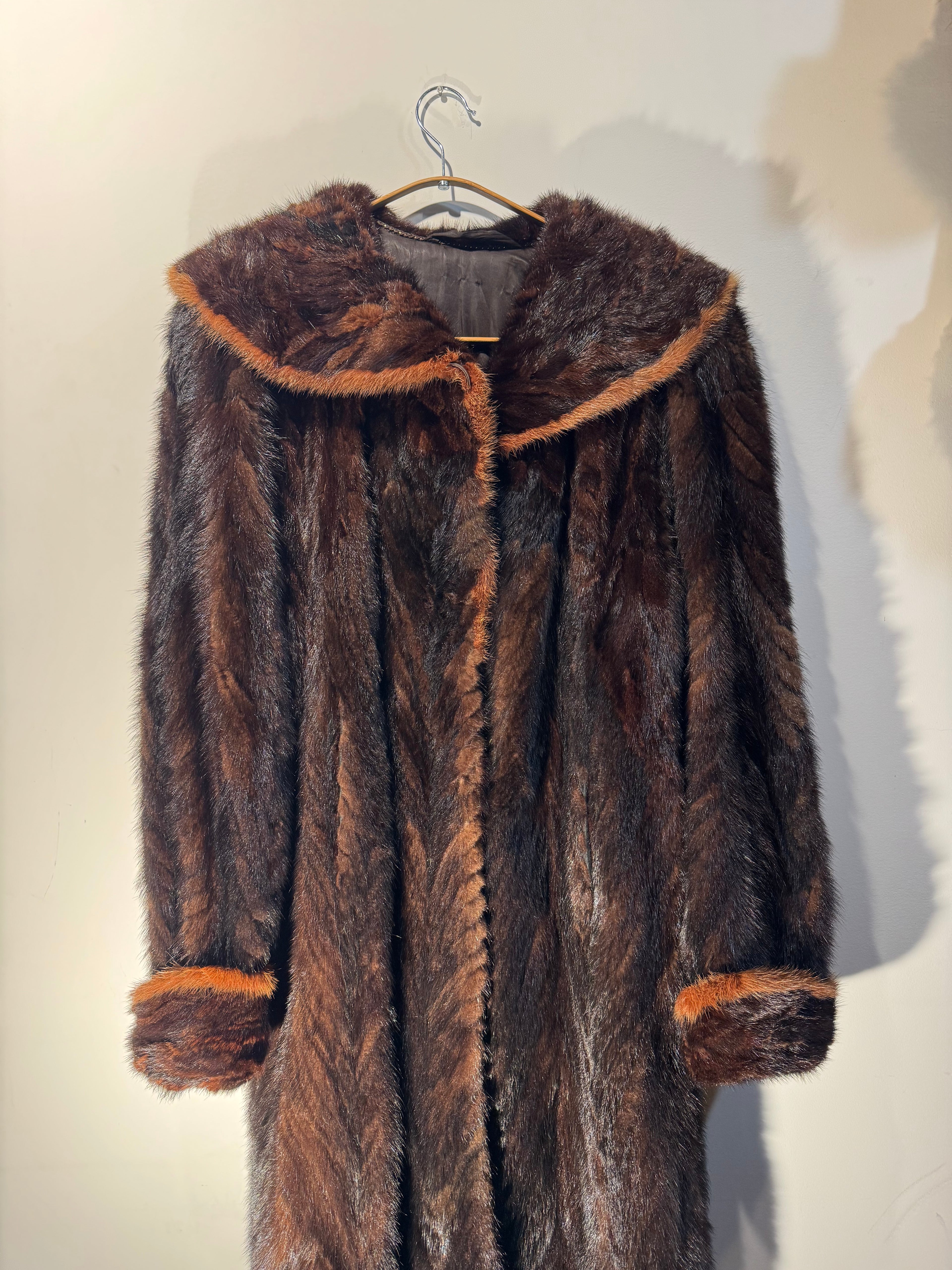 Vintage 1960s Full-Length Mink Fur Coat with Contrast Trim