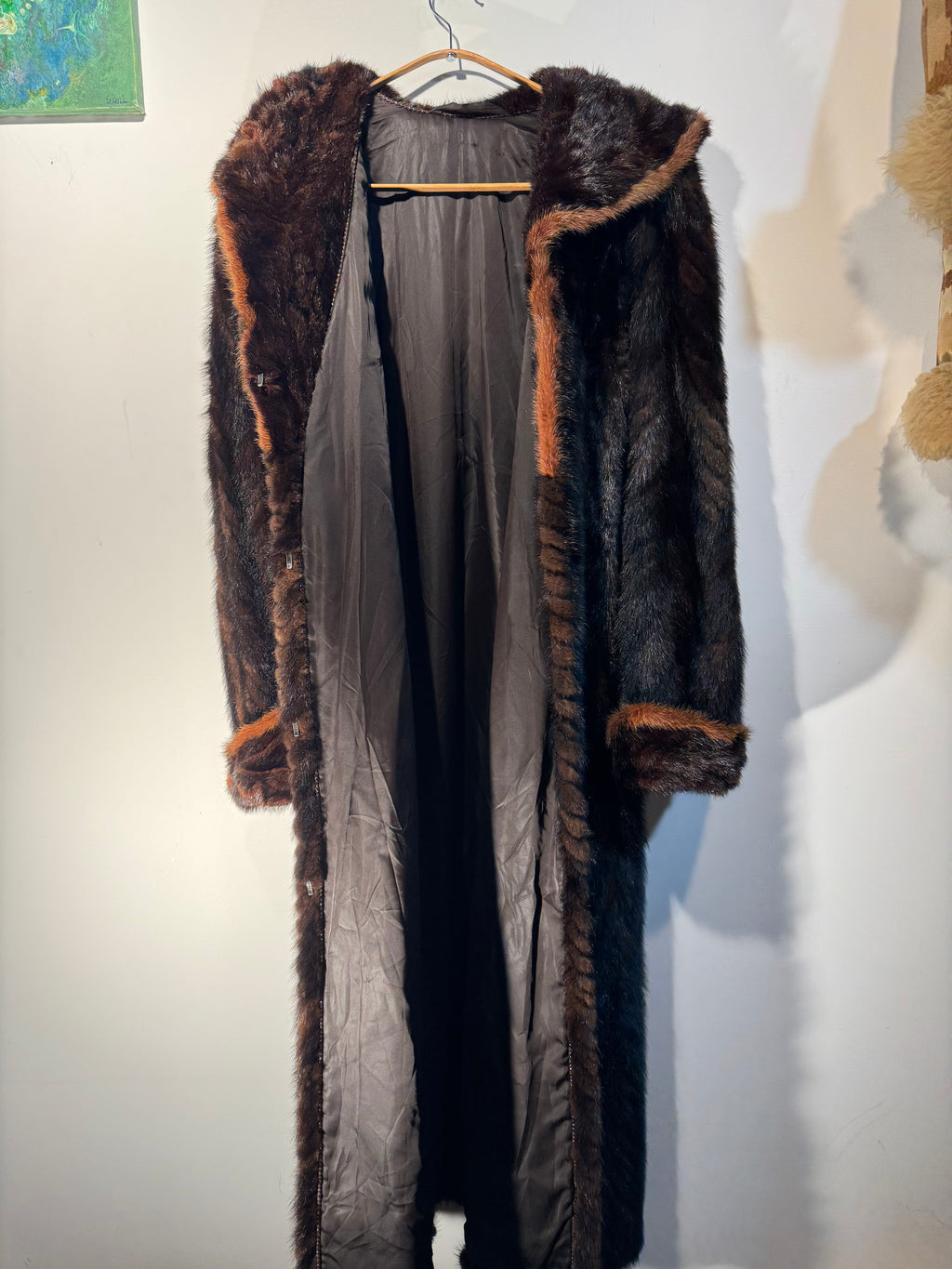 Vintage 1960s Full-Length Mink Fur Coat with Contrast Trim