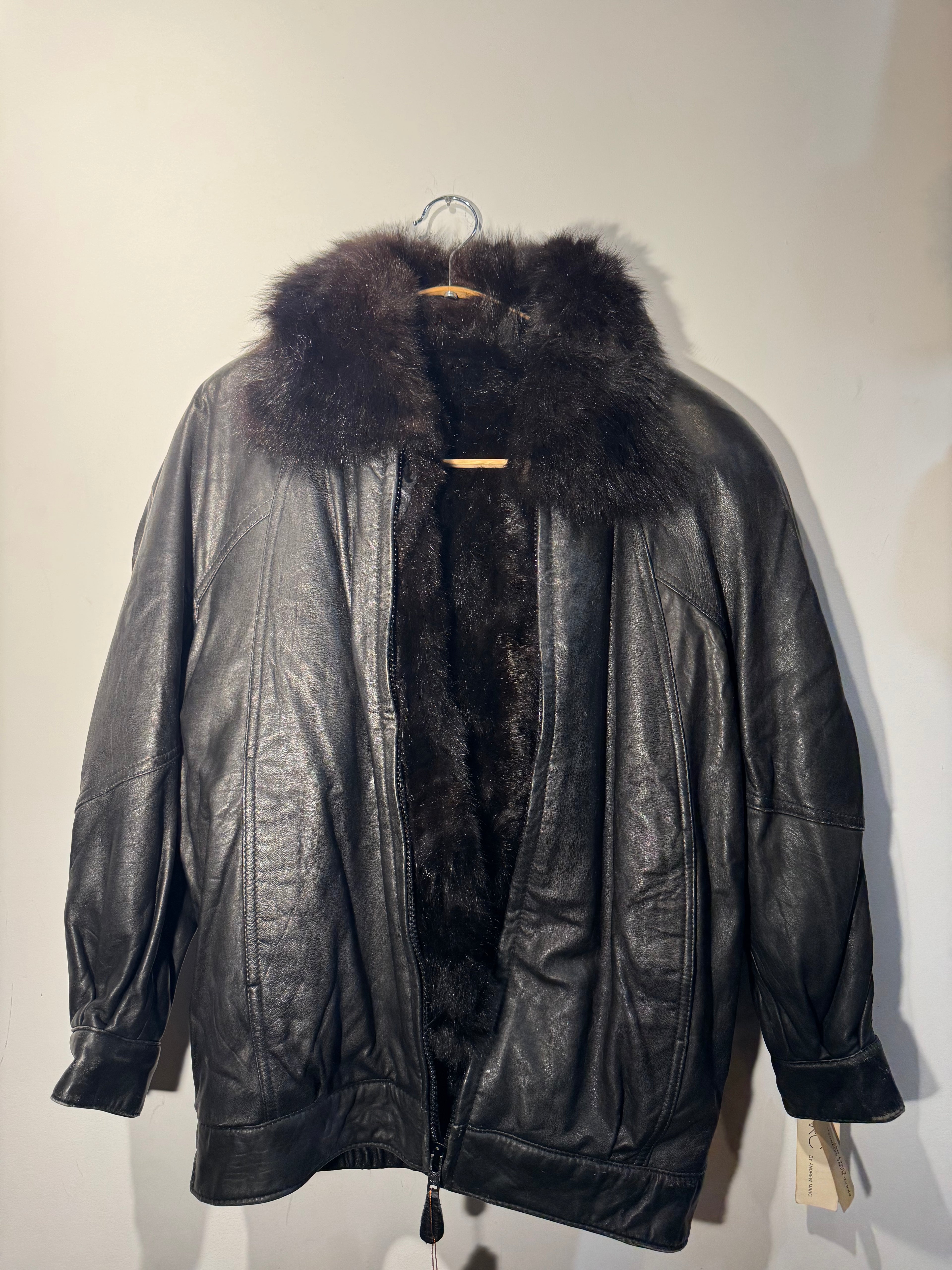 Marc by Andrew Marc Lambskin Leather Jacket with Dyed Opossum Fur Lining