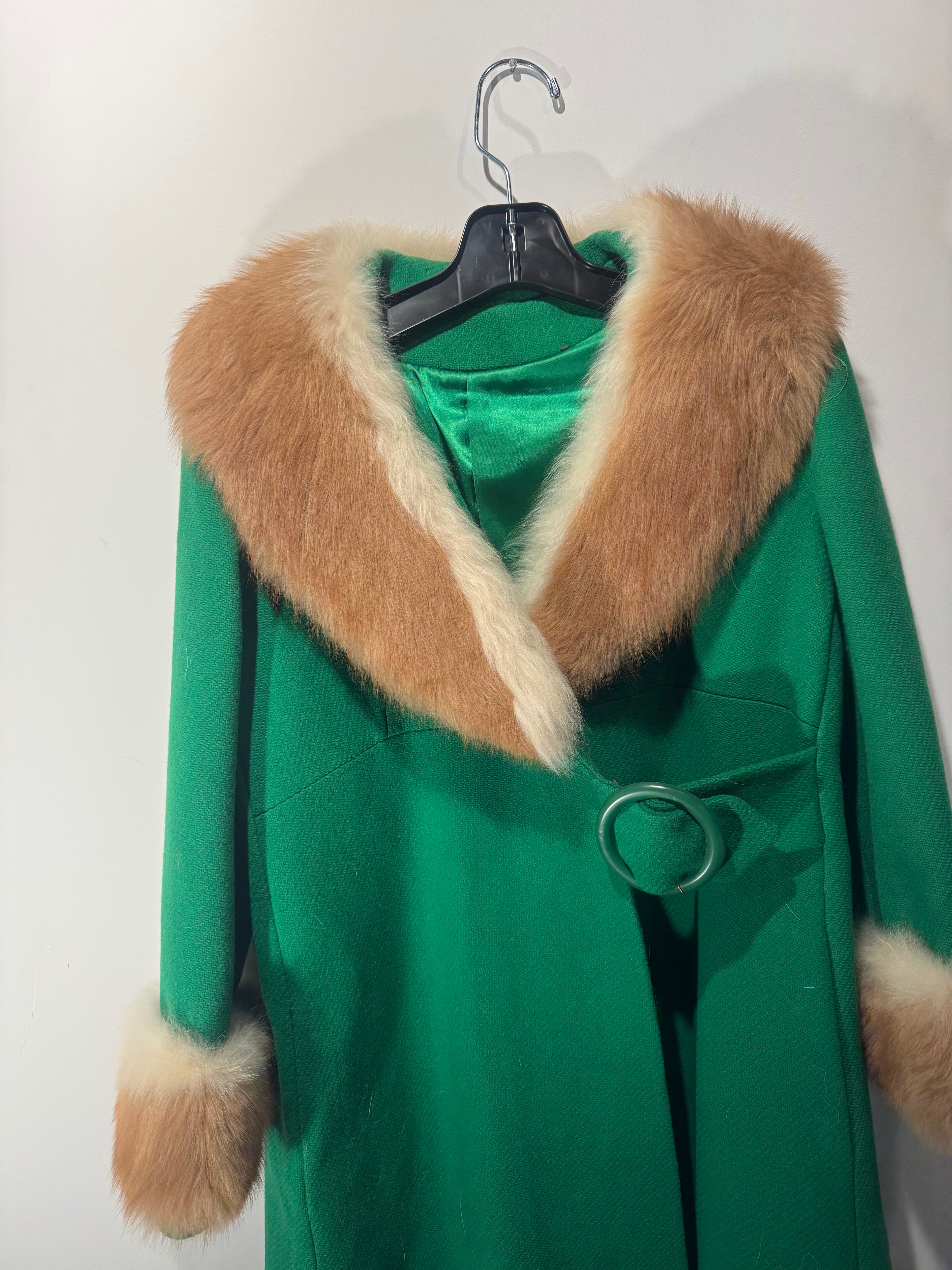 Vintage Green Wool Coat with Alpaca Trim