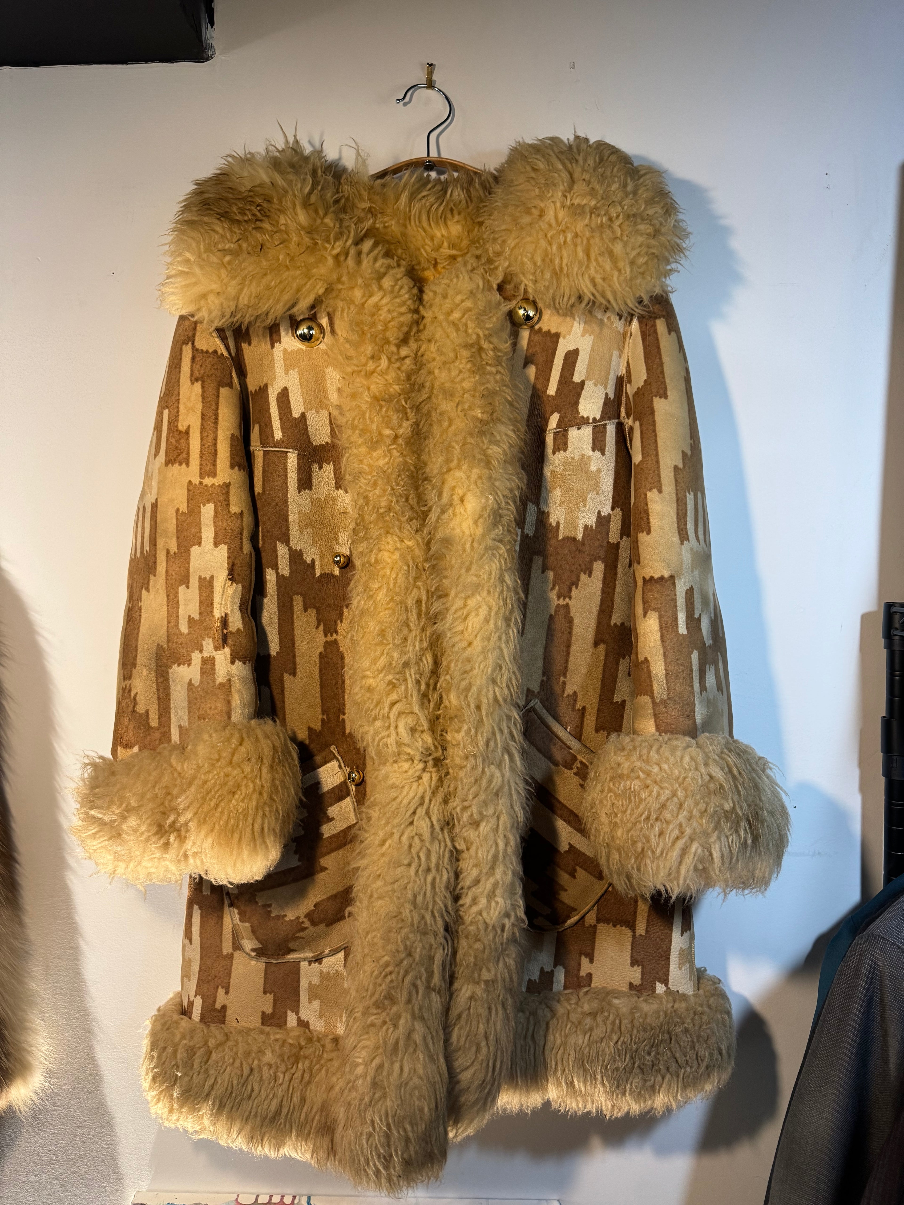 Vintage 1970s Geometric Shearling Coat