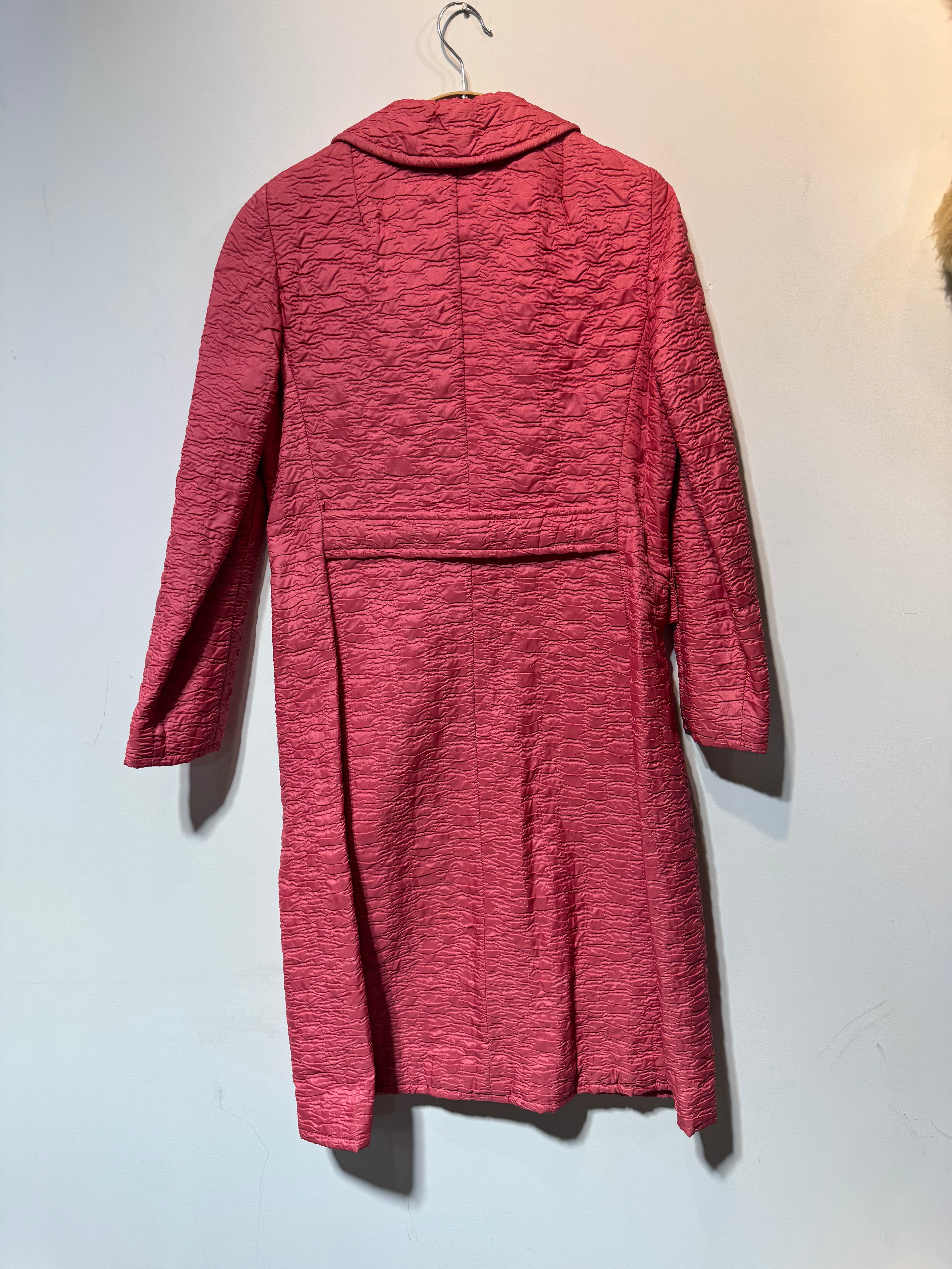 I. Magnin & Co. Textured Quilted Double-Breasted Coat – Raspberry Pink (1970s)