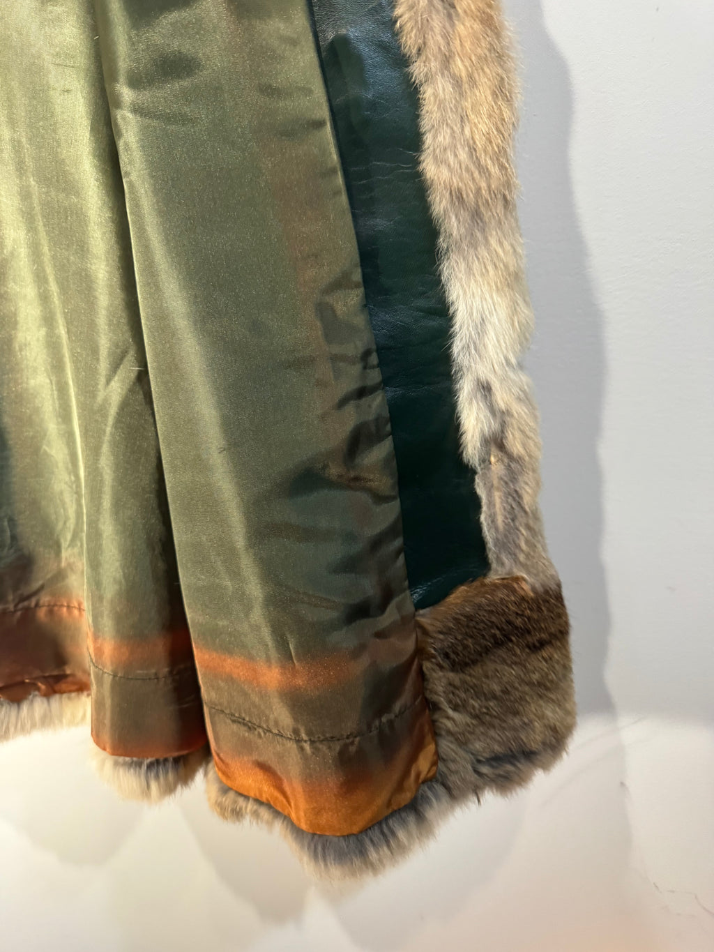 Vintage Montgomery Ward Leather Coat with Rabbit Fur Trim