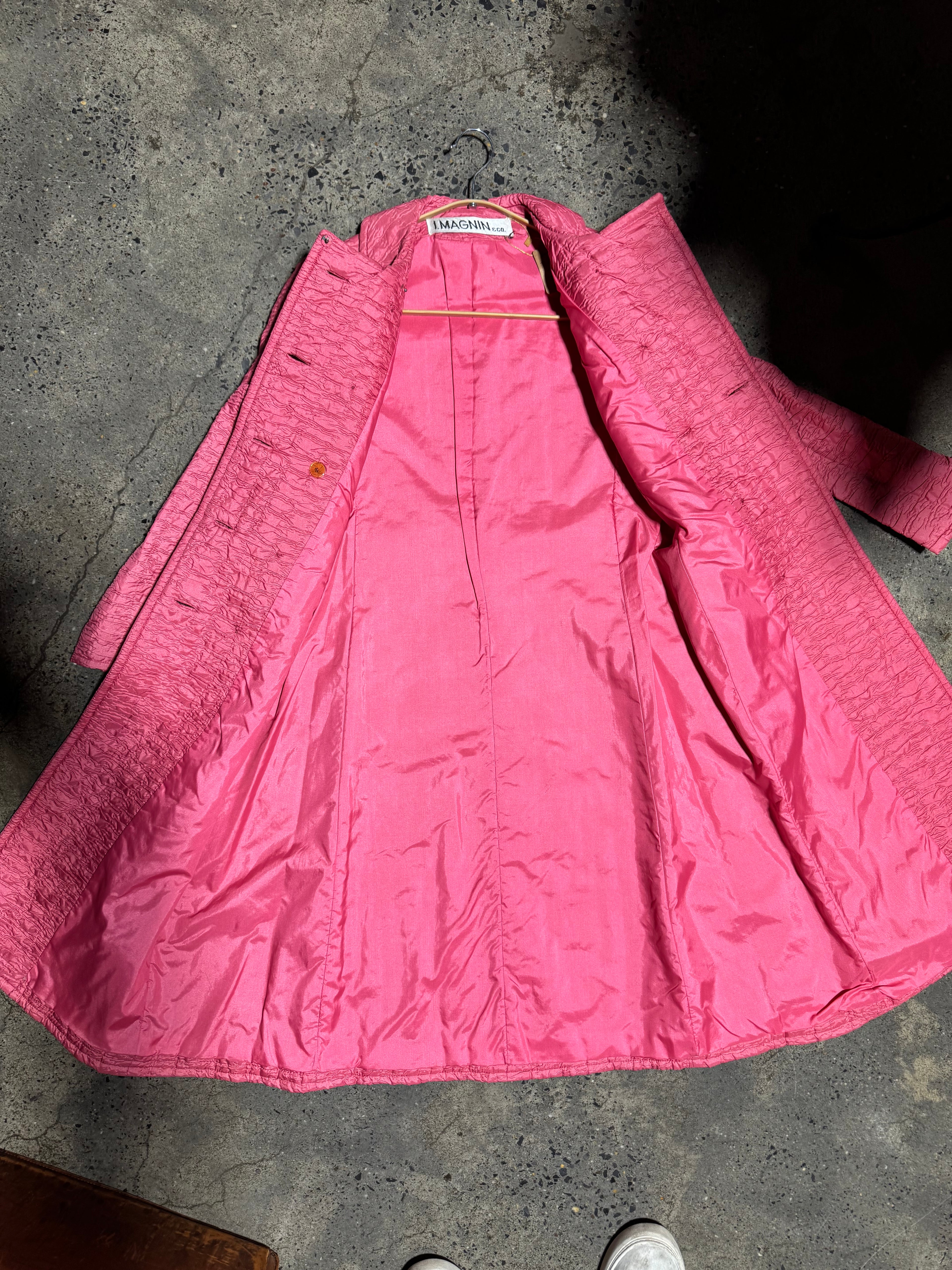 I. Magnin & Co. Textured Quilted Double-Breasted Coat – Raspberry Pink (1970s)