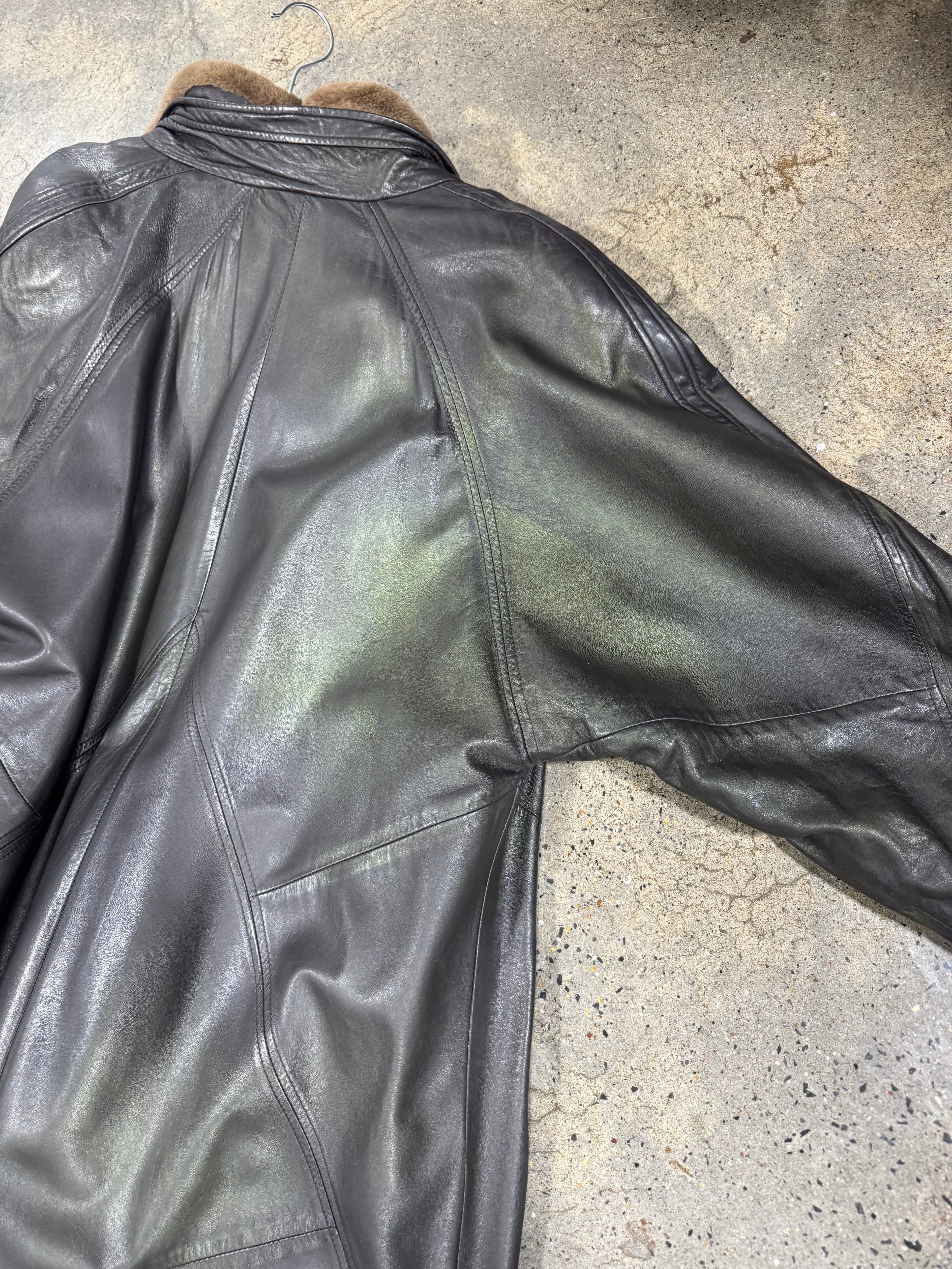 Vintage Leather Coat with Sheared Beaver Lining