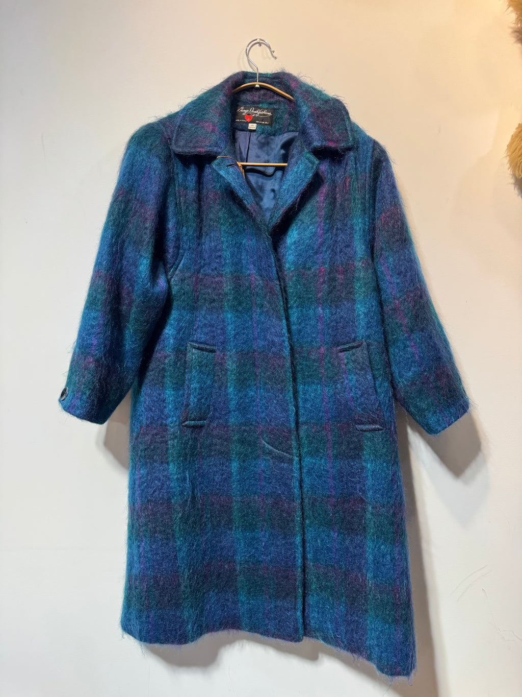 Vintage Mohair-Blend Plaid Wool Coat – Made in USA