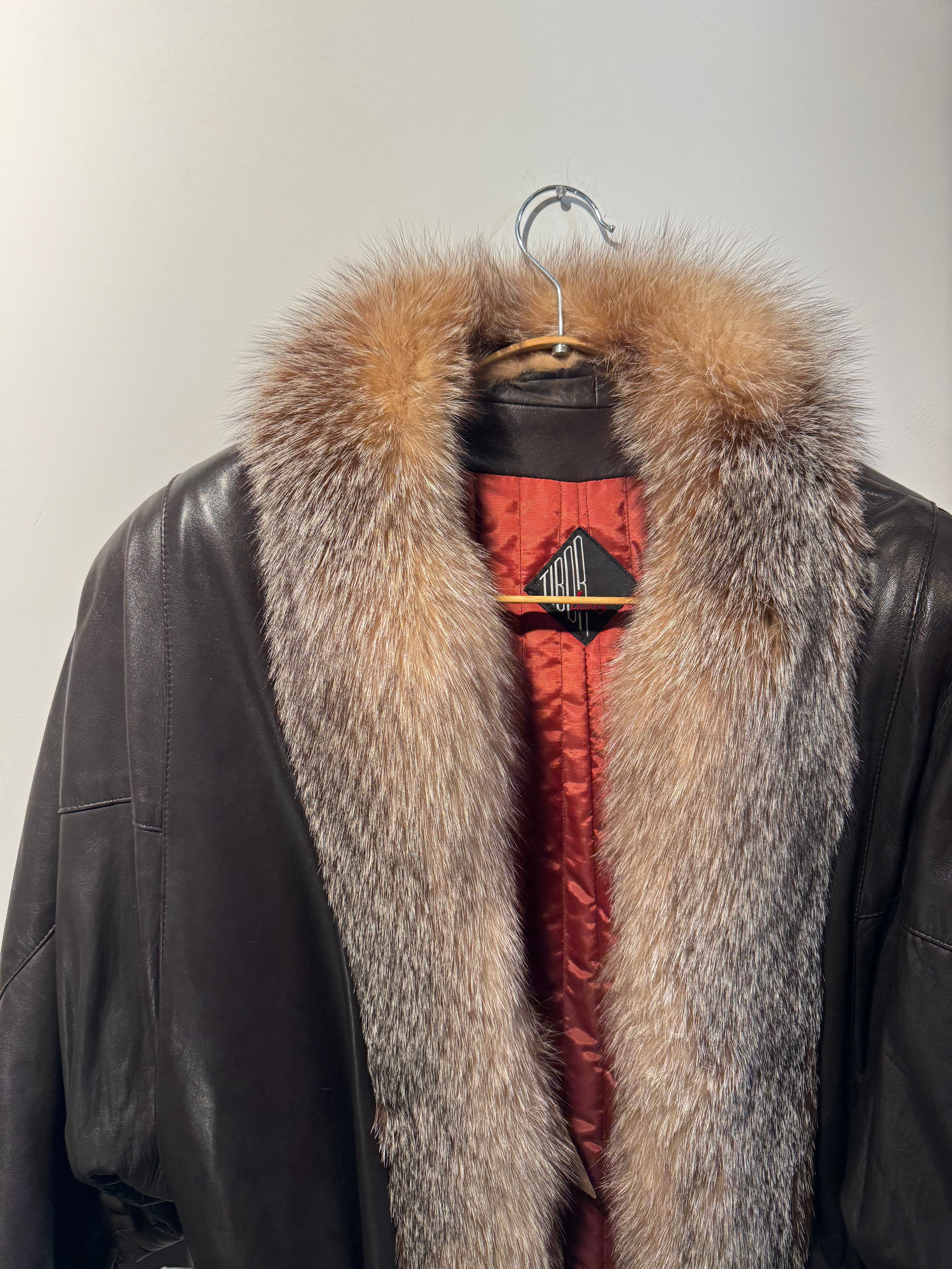Vintage Tibor Leathers Leather Coat with Real Fox Fur Collar