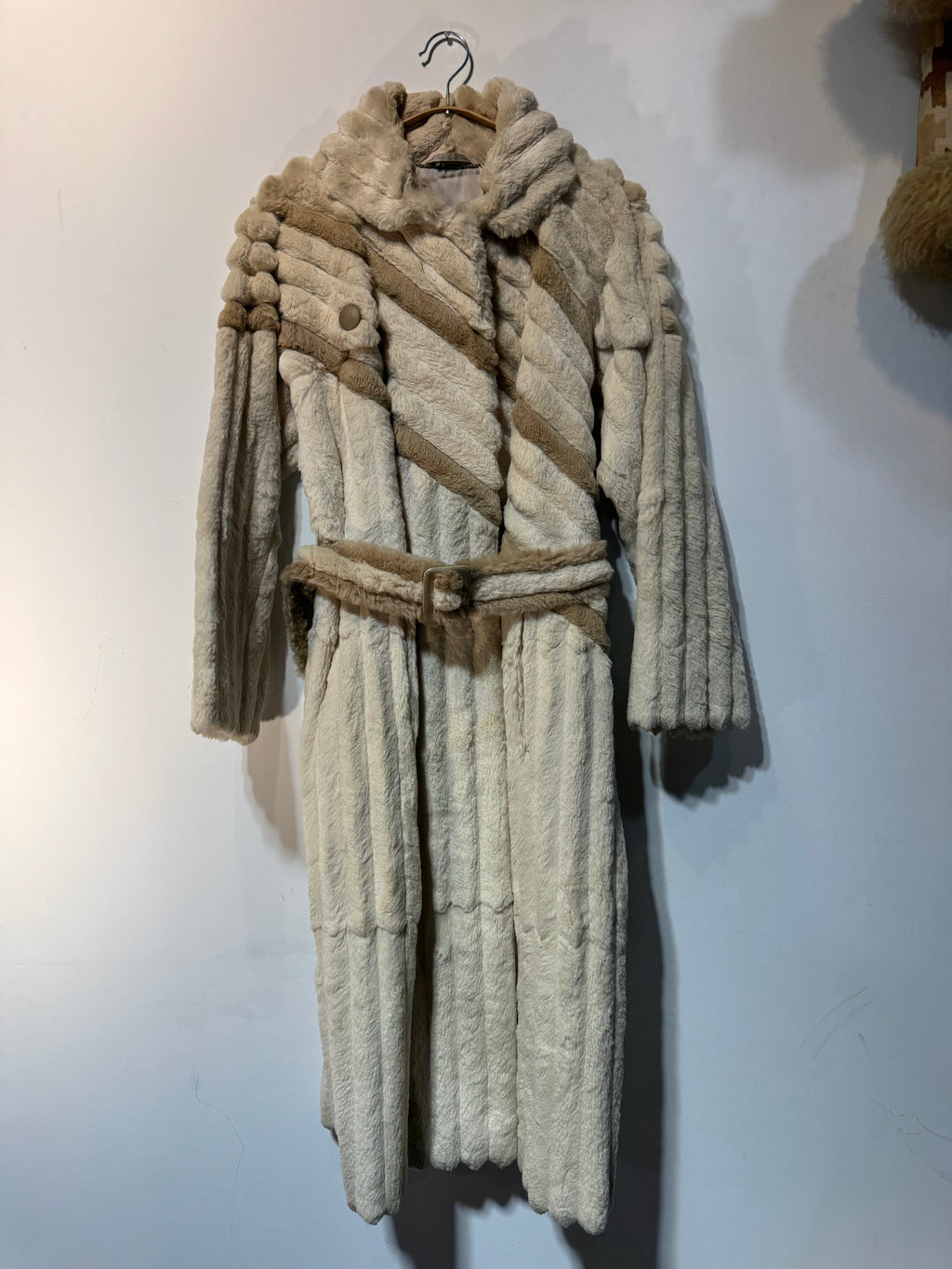 Vintage 1970s German Rabbit Fur Coat with Belt