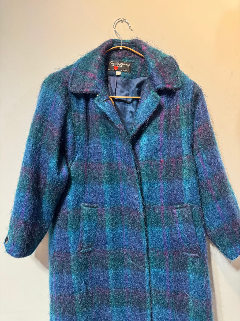 Vintage Mohair-Blend Plaid Wool Coat – Made in USA
