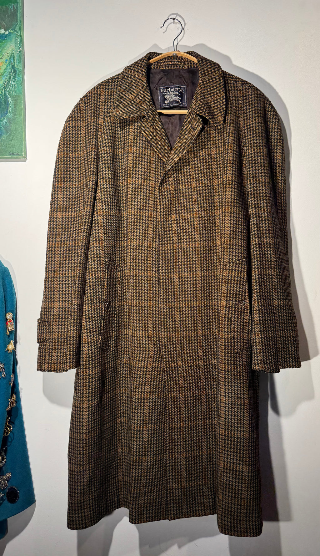 Vintage Burberrys Wool Houndstooth Overcoat