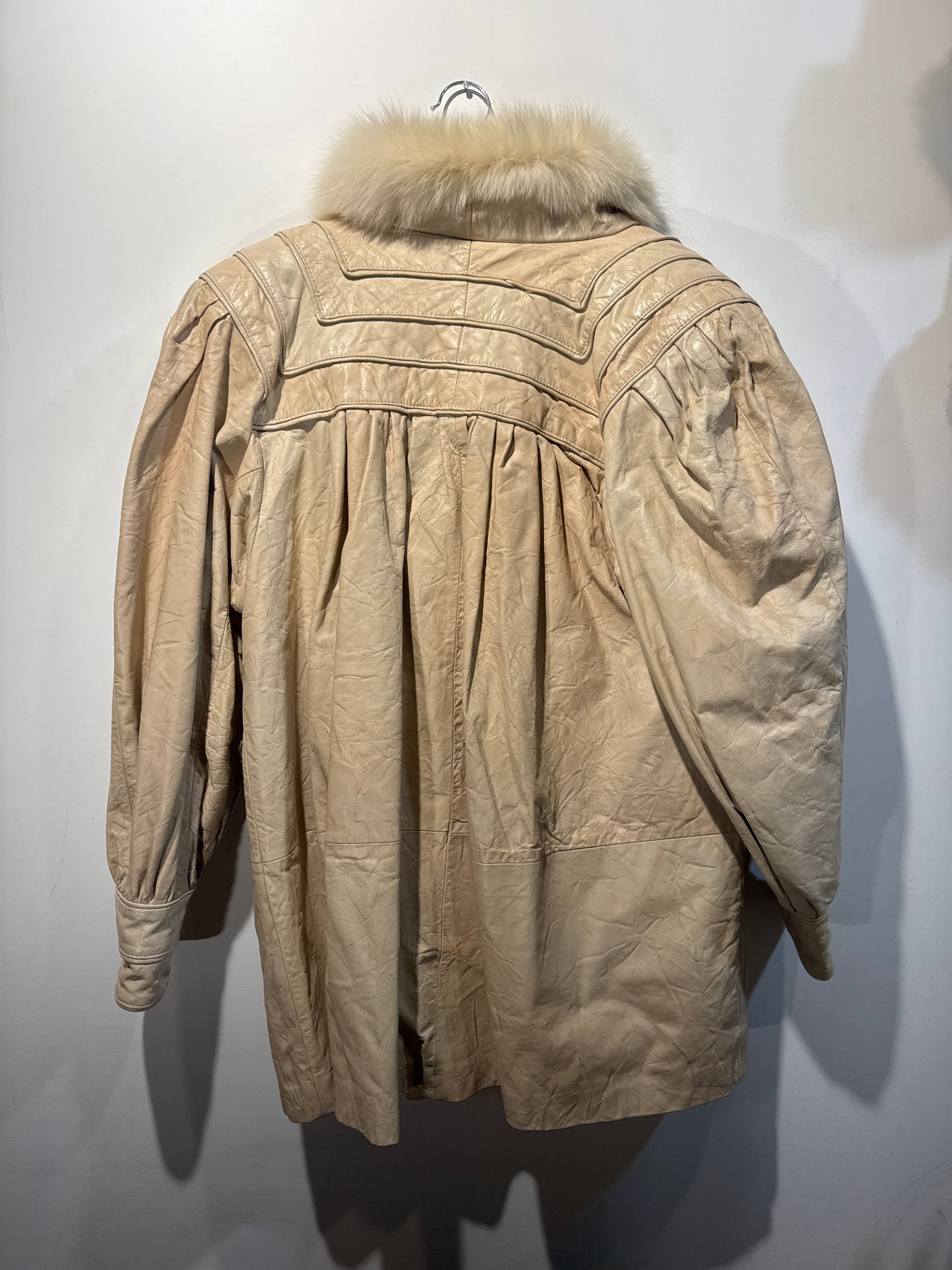 Vintage Leather Coat with Fox Fur Trim