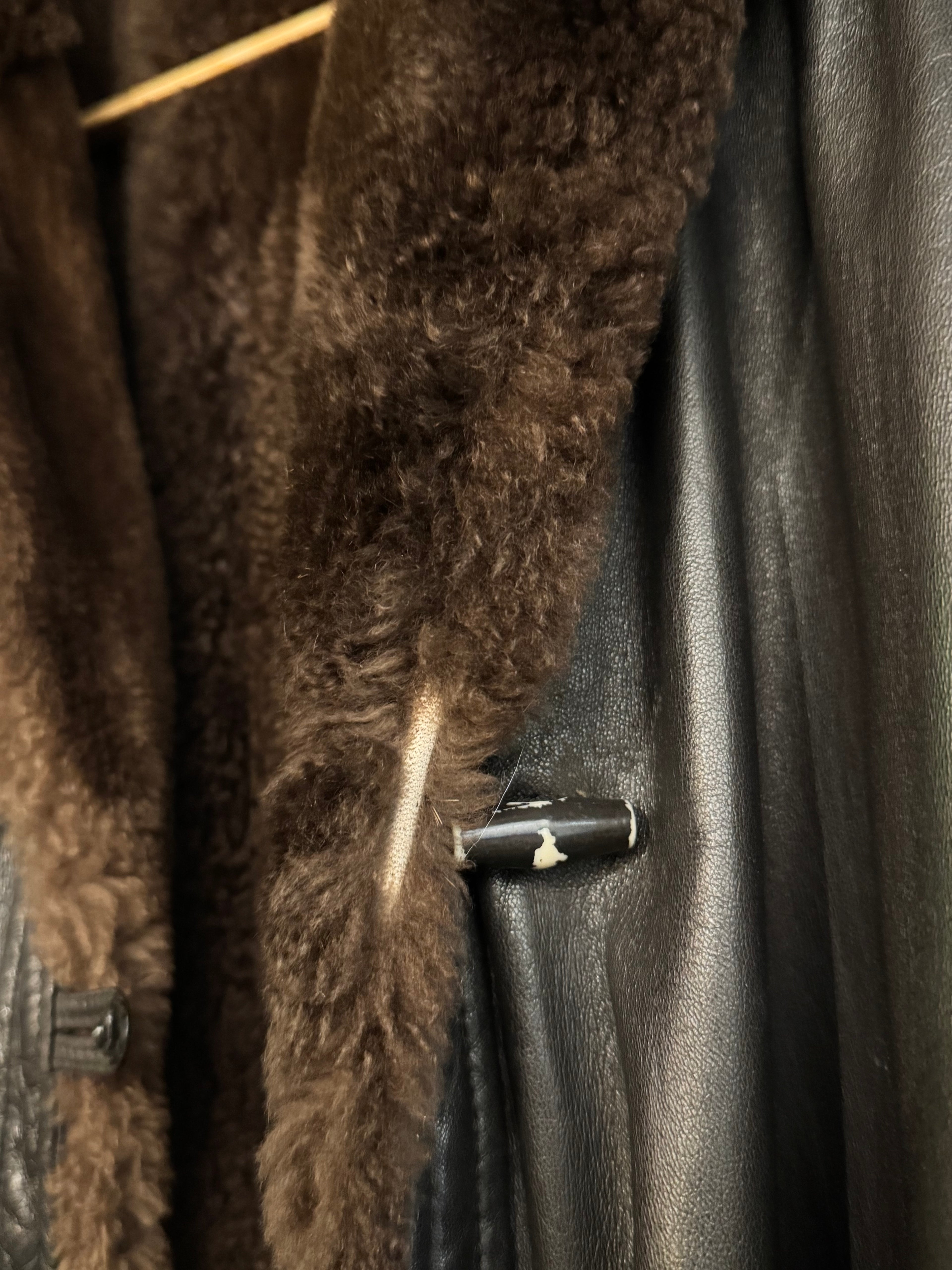 Vintage Leather Coat with Sheared Beaver Lining