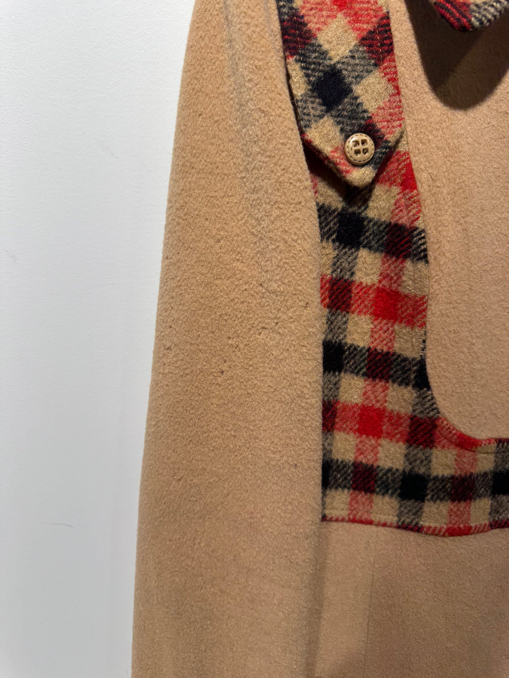 Vintage Wool Coat with Plaid Trim