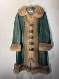 Vintage Montgomery Ward Leather Coat with Rabbit Fur Trim