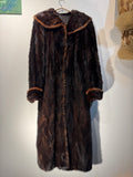 Vintage 1960s Full-Length Mink Fur Coat with Contrast Trim