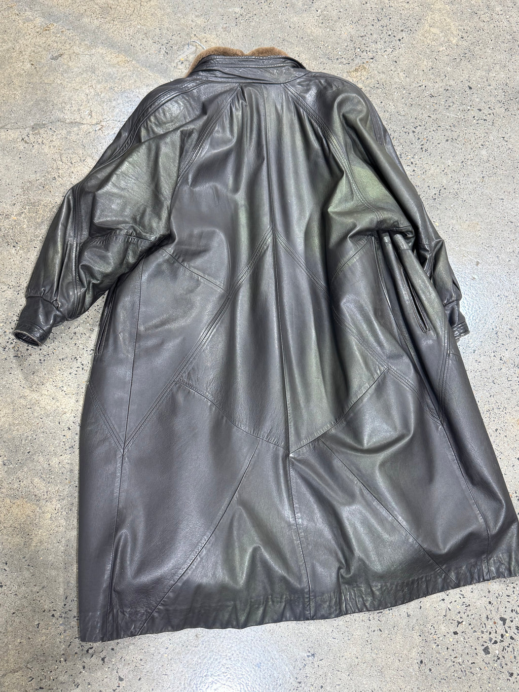 Vintage Leather Coat with Sheared Beaver Lining