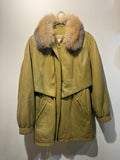 Caché Lambskin Leather Parka with Genuine Fox Fur Collar