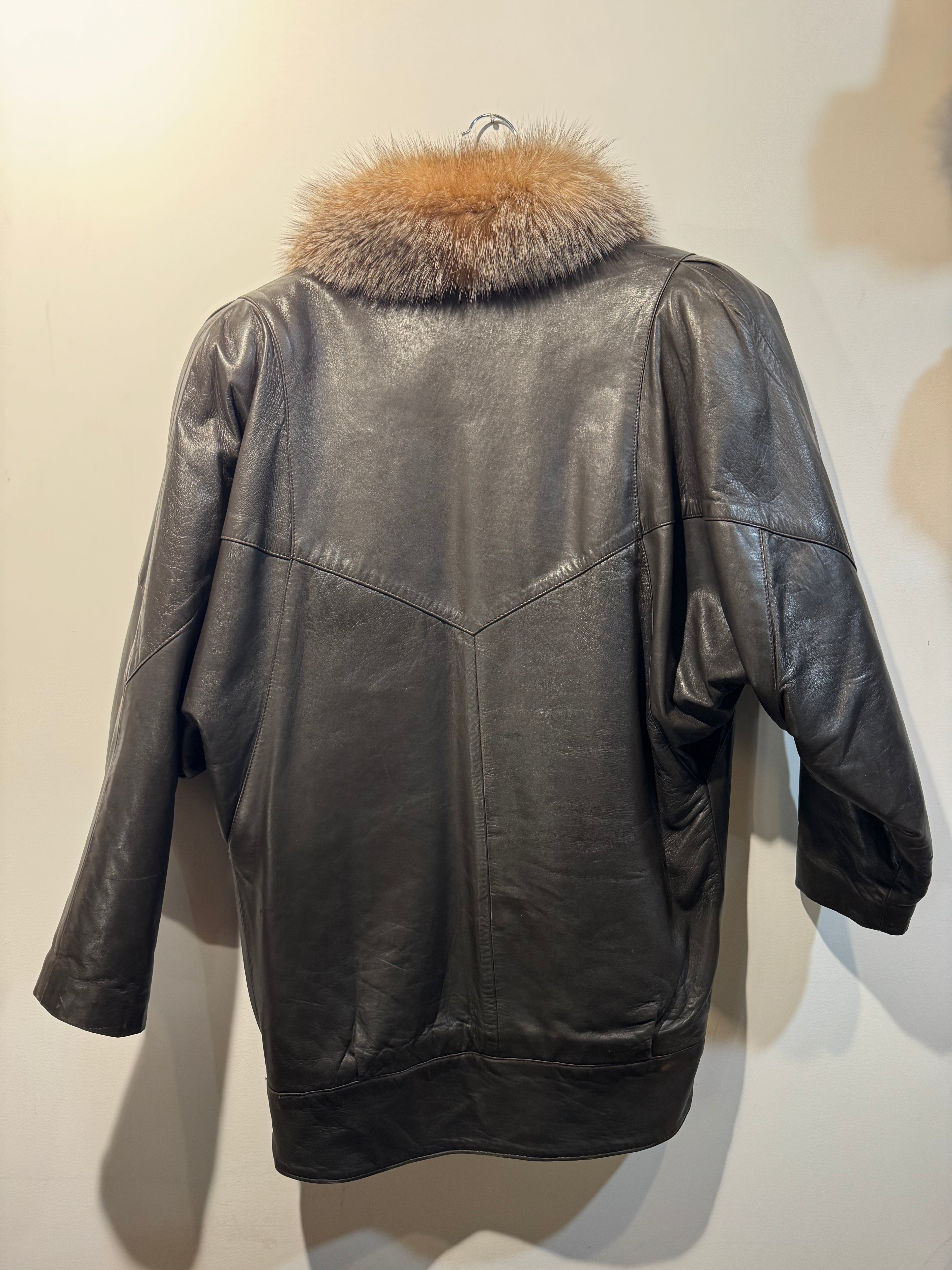 Vintage Tibor Leathers Leather Coat with Real Fox Fur Collar