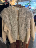 Vtg Tan Knit Sweater with Lamb Fur - M/L