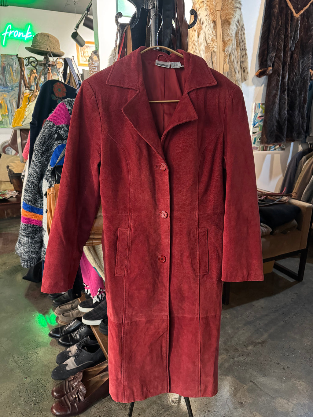 Newport News Red Suede Leather Trench Jacket - M