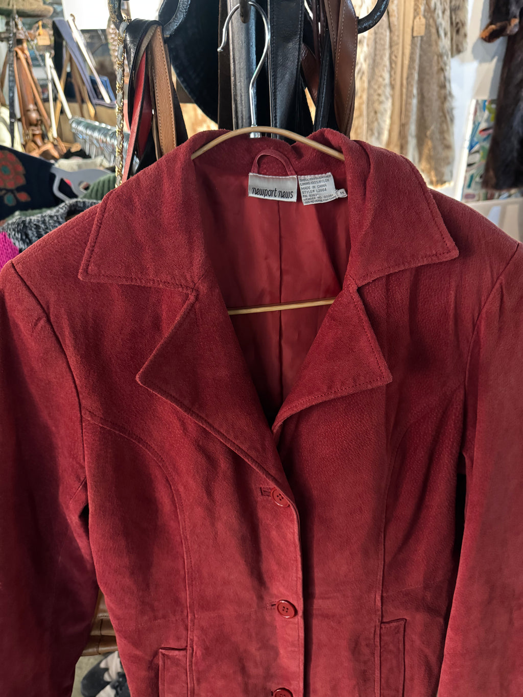 Newport News Red Suede Leather Trench Jacket - M