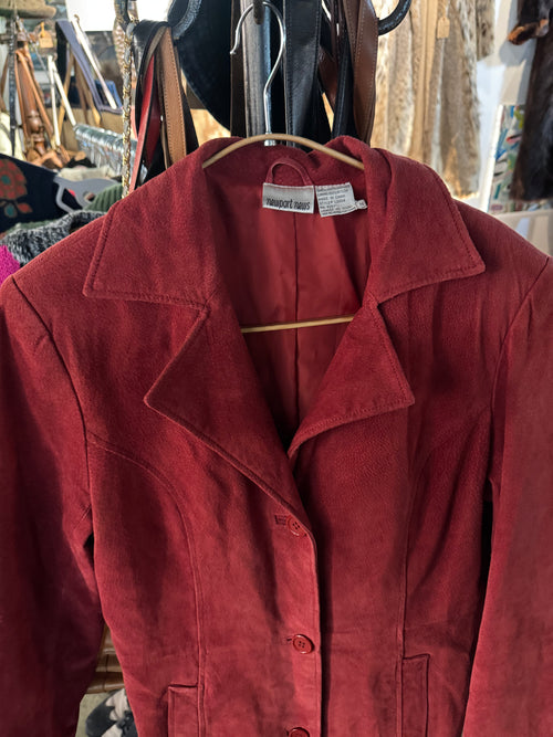 Newport News Red Suede Leather Trench Jacket - M