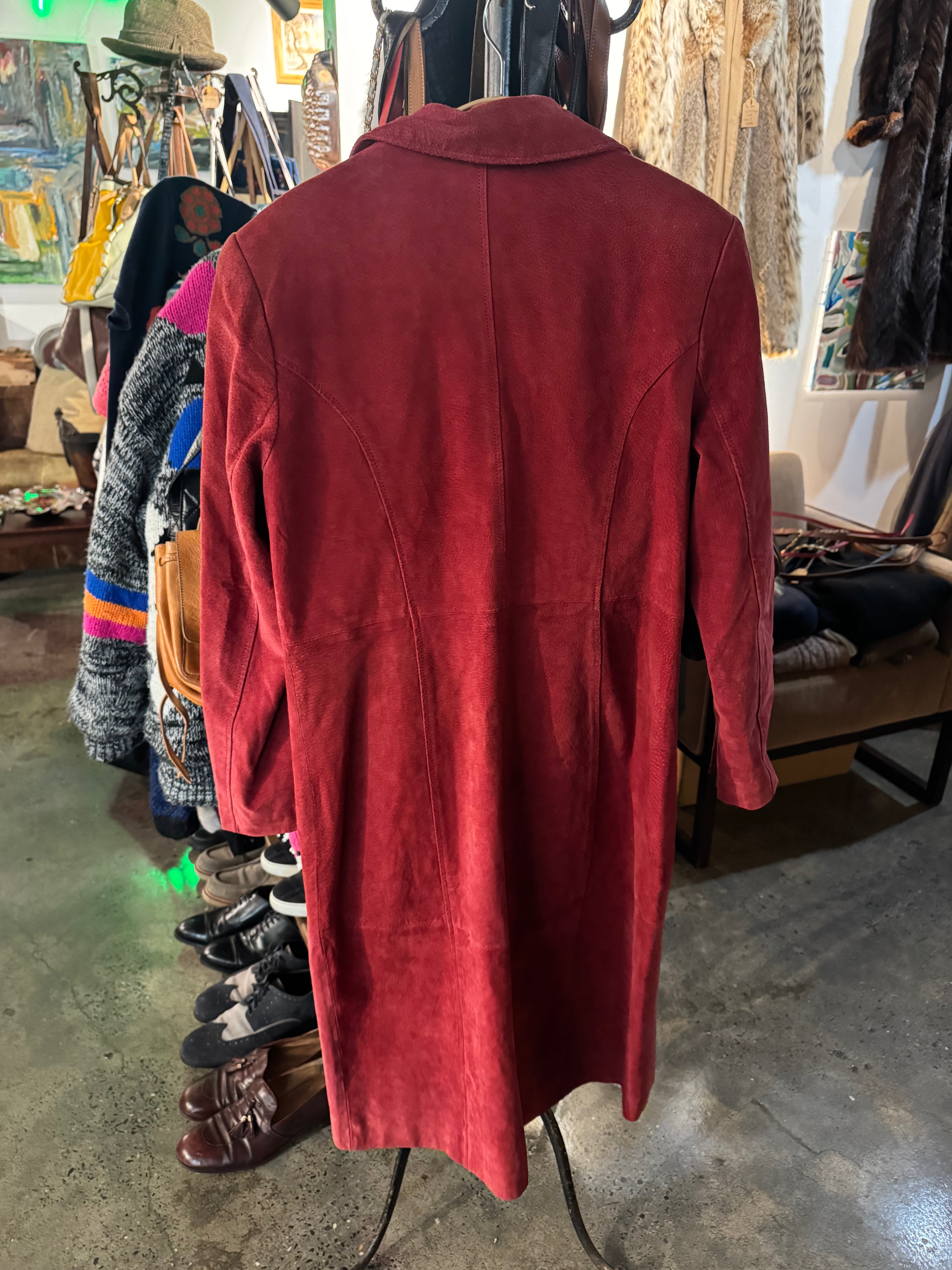 Newport News Red Suede Leather Trench Jacket - M